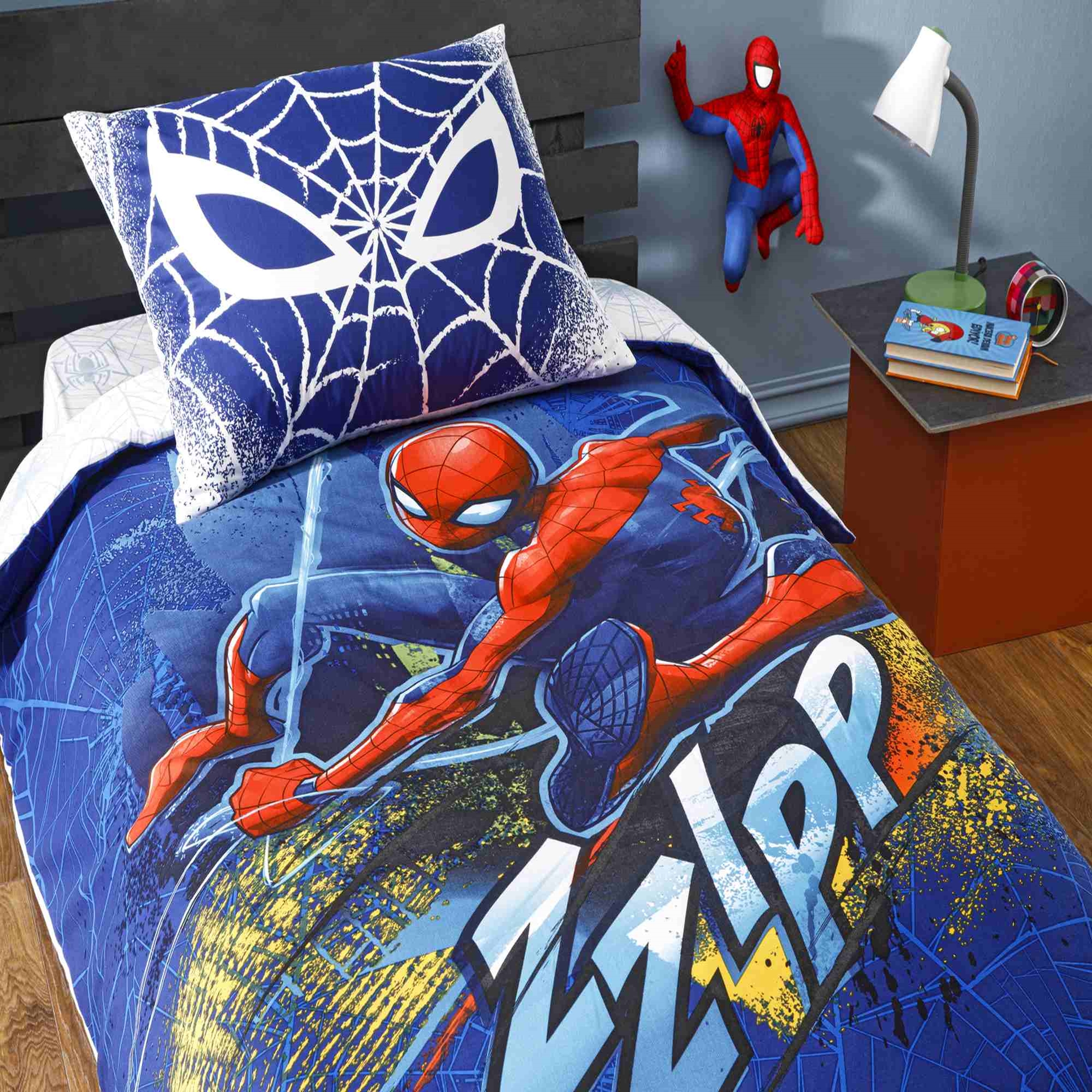 resm Taç Spider Man Blue City Pamuk Tek Kişilik Nevresim Takımı