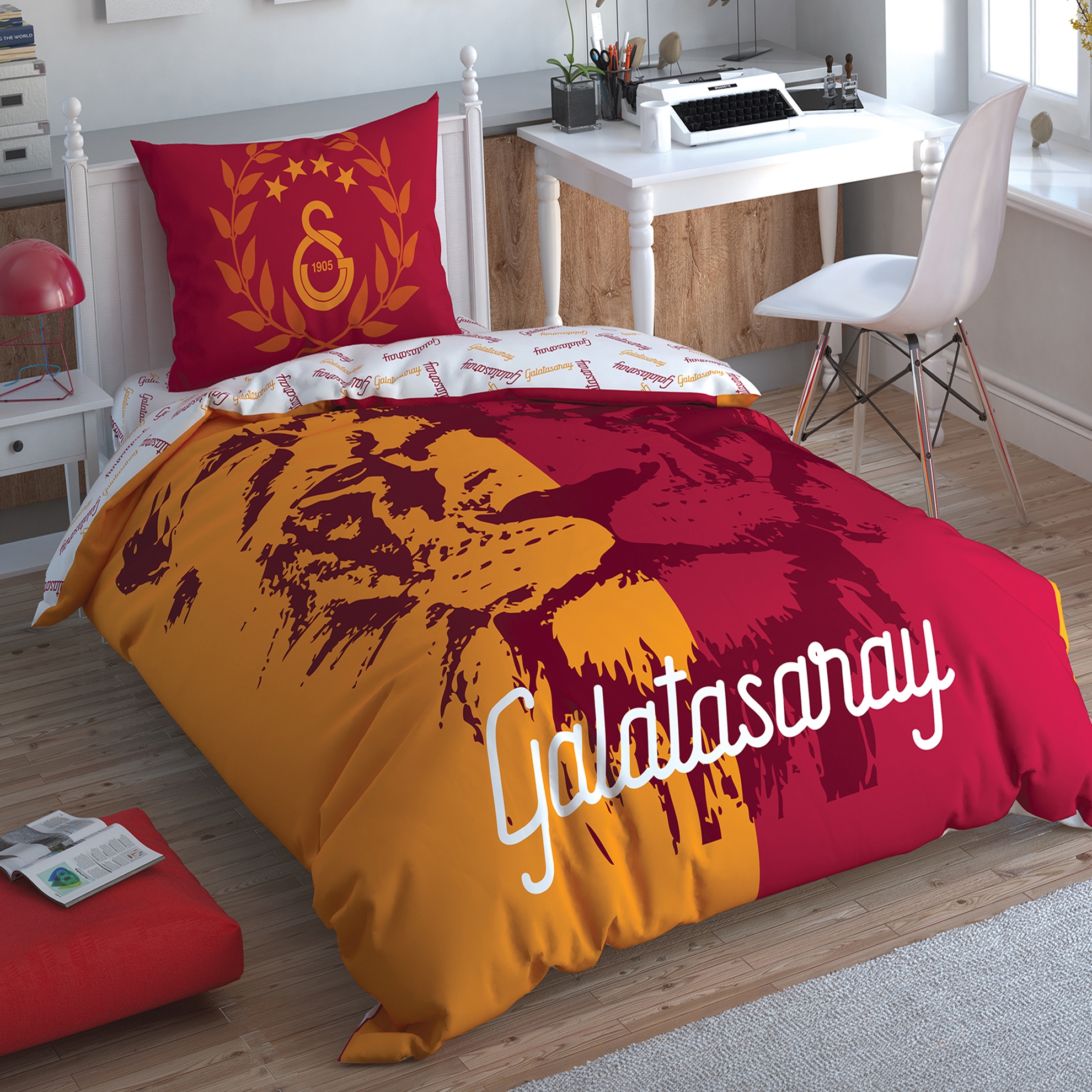 resm Taç Lisanslı Galatasaray Aslan Logo Pamuk Tek Kişilik Nevresim Takımı