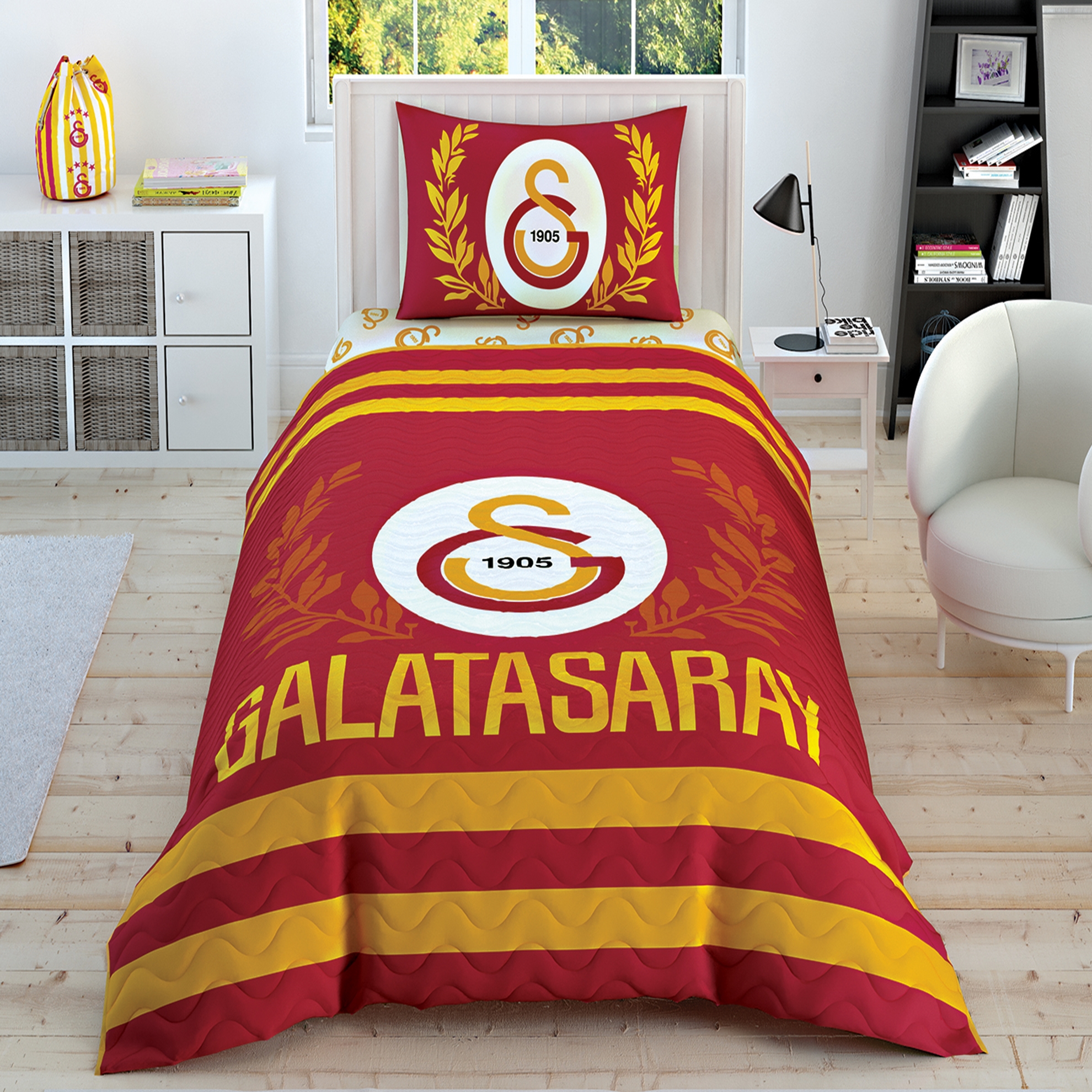 resm Taç Lisanslı Galatasaray Kırmızı Pamuk Tek Kişilik Complete Set