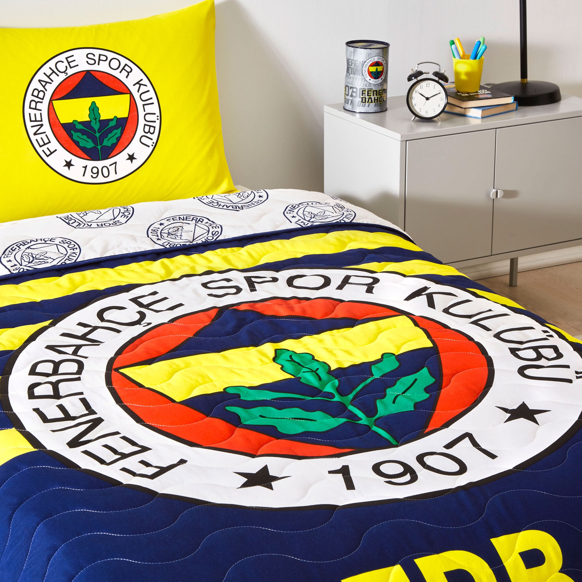 resm Lisanslı Fenerbahçe Stripe Tek Kişilik Yatak Örtüsü Seti