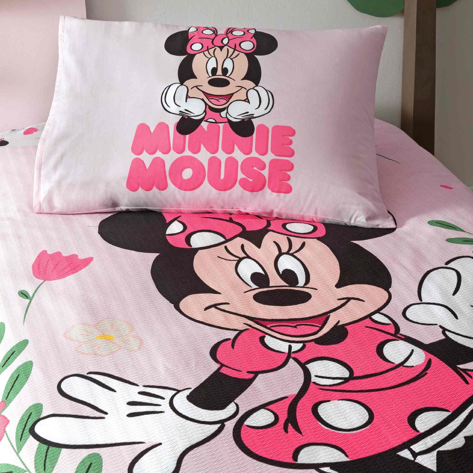 resm Taç Lisanslı Minnie Mouse Golden Tek Kişilik Pamuk Pike Takımı