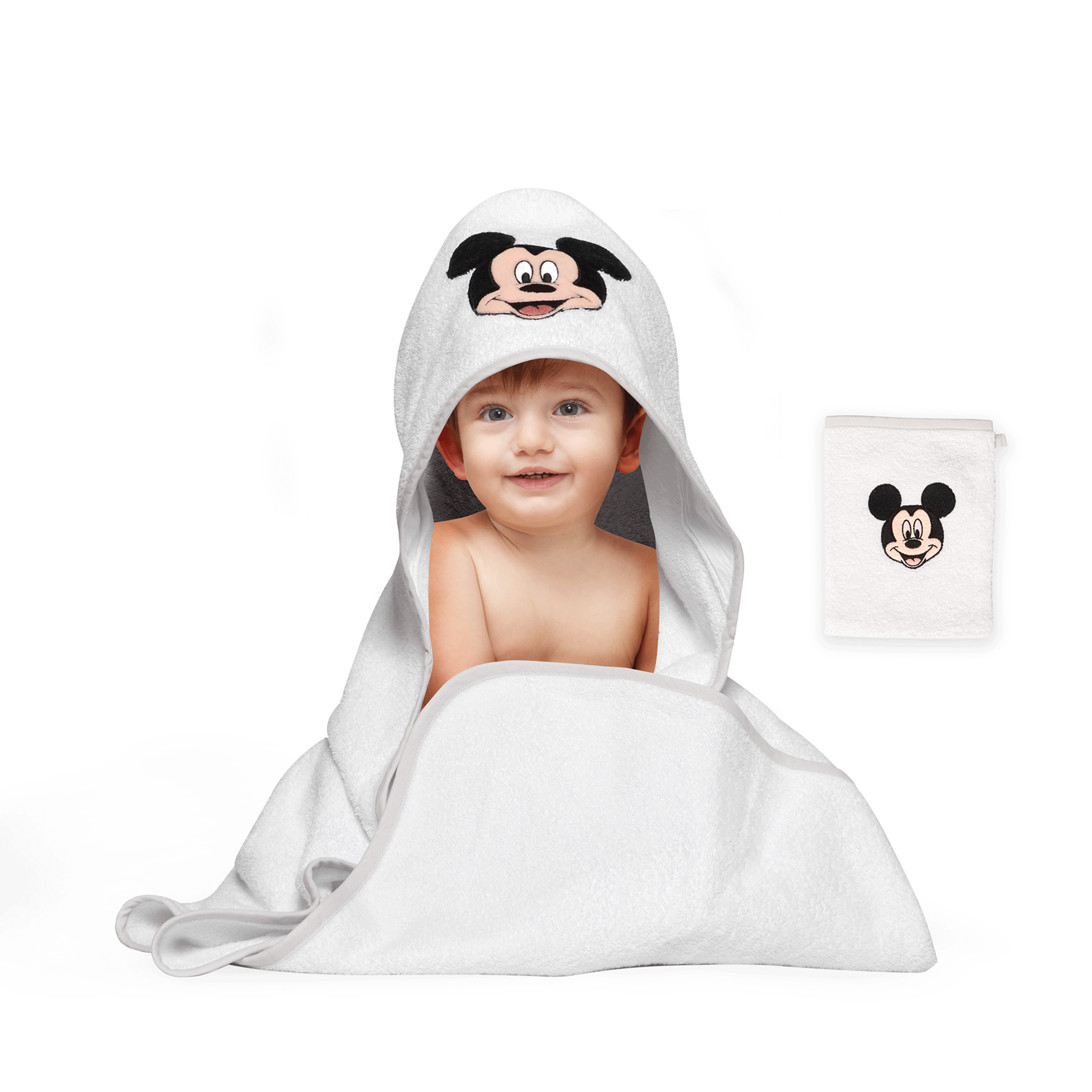 resm Lisanslı Disney Mickey Mouse Baby Pamuk Kese&Hooded Havlu Seti