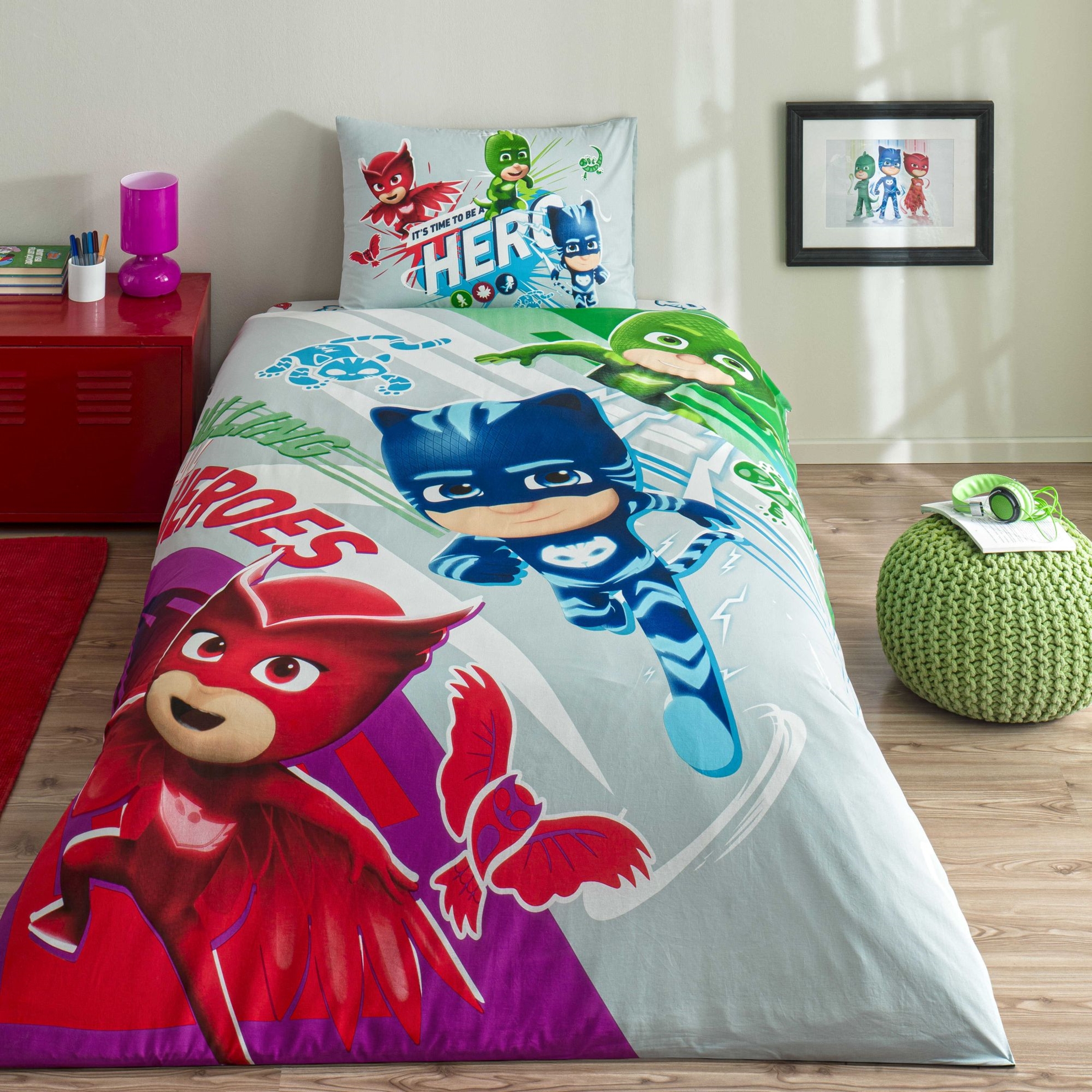 resm Taç Lisanslı Pj Masks Super Team Pamuk Tek Kişilik Nevresim Takımı