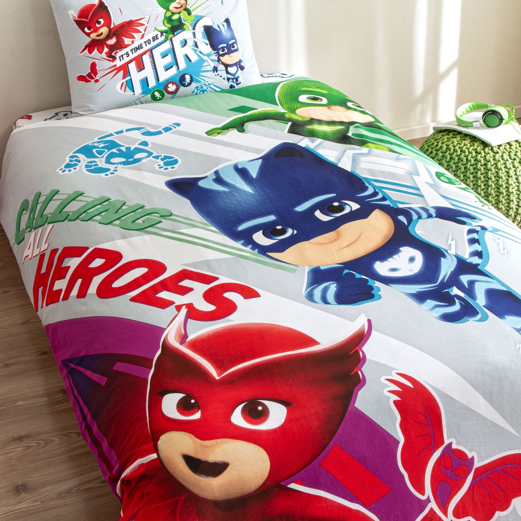 resm Taç Lisanslı Pj Masks Super Team Pamuk Tek Kişilik Nevresim Takımı