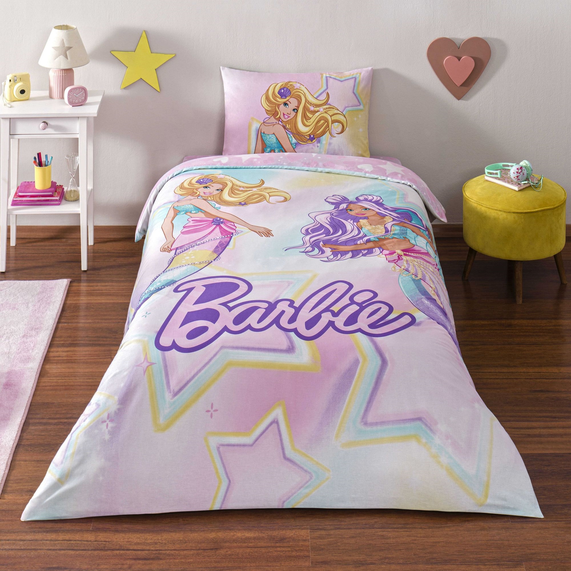resm Taç Lisanslı Barbie Mermaid Tek Kişilik Pamuk Nevresim Takımı