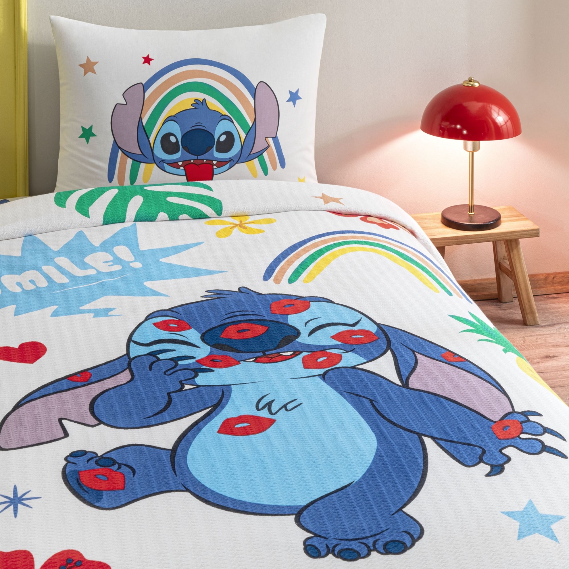 resm Taç Lisanslı Disney Stitch Tek Kişilik Pamuk Pike Takımı