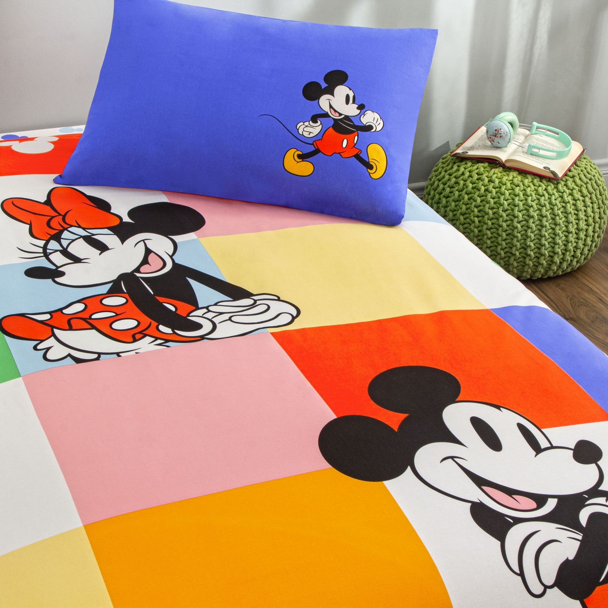 resm Taç Lisanslı Disney Mnnie & Mickey Tek Kişilik Pamuk Nevresim Takımı