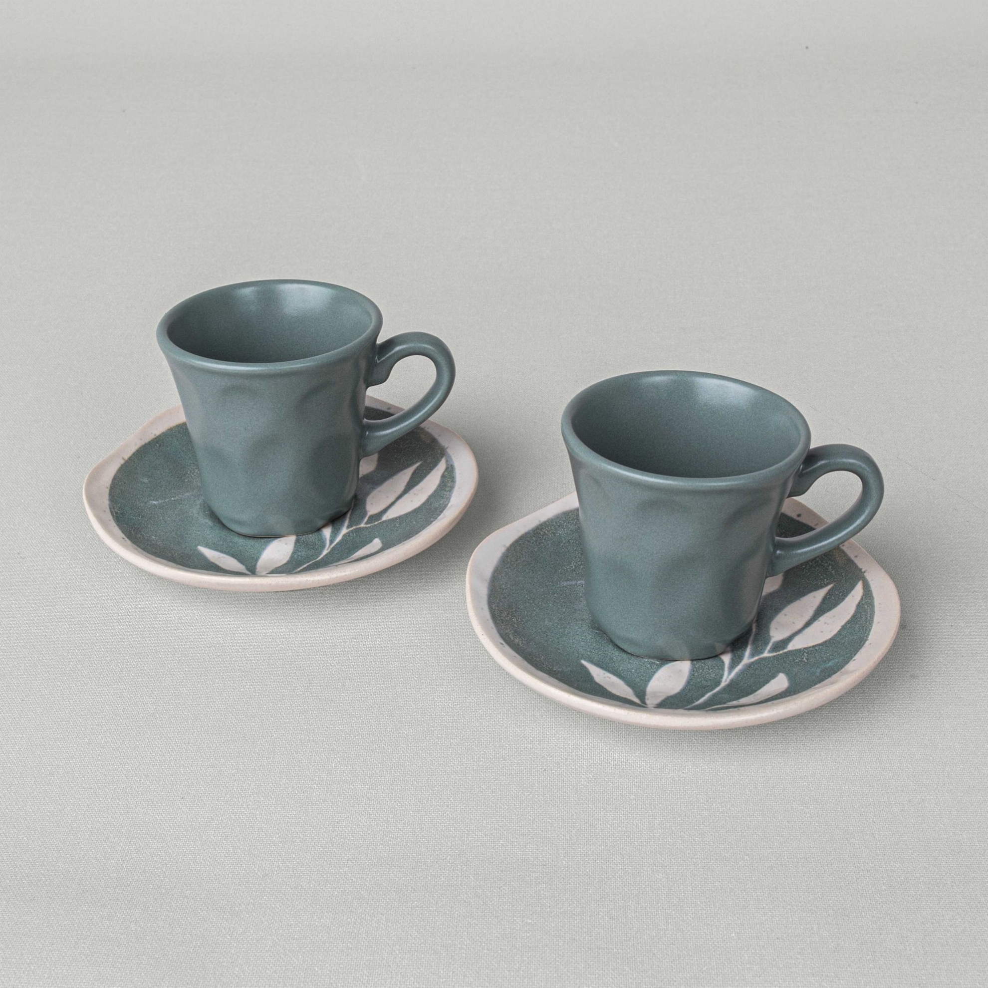 resm Linens Daphne Seramik 2'li 90 ml Kahve Fincan Seti Yeşil