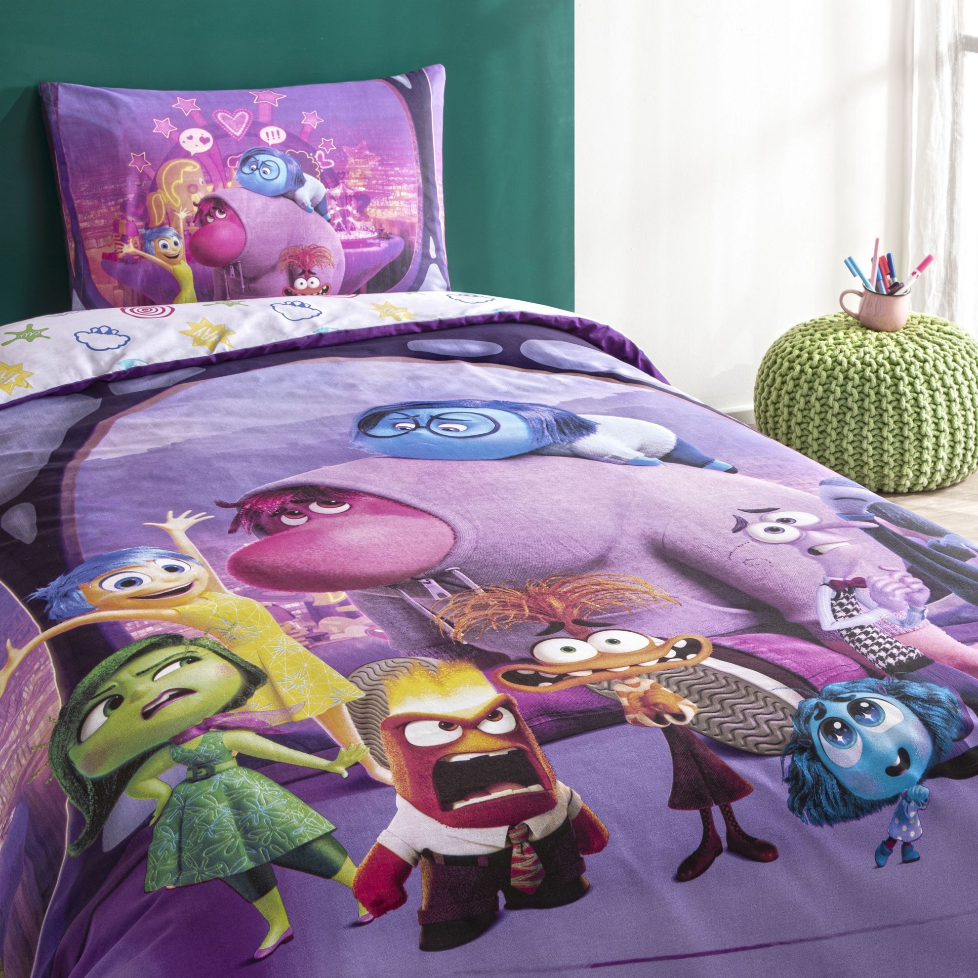 resm Taç Lisanslı Disney Inside Out 2 Tek Kişilik Pamuk Nevresim Takımı