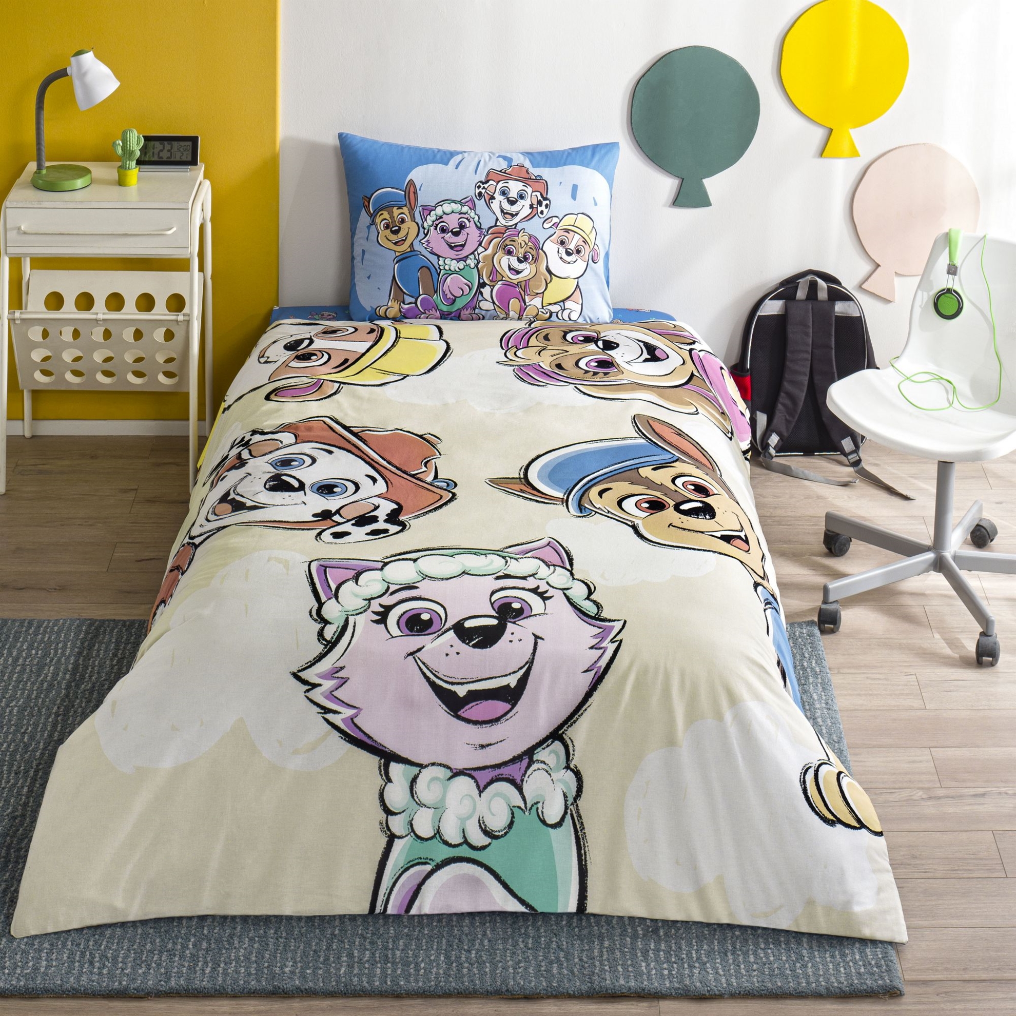 resm Taç Lisanslı Paw Patrol Cloud Tek Kişilik Pamuk Nevresim Takımı