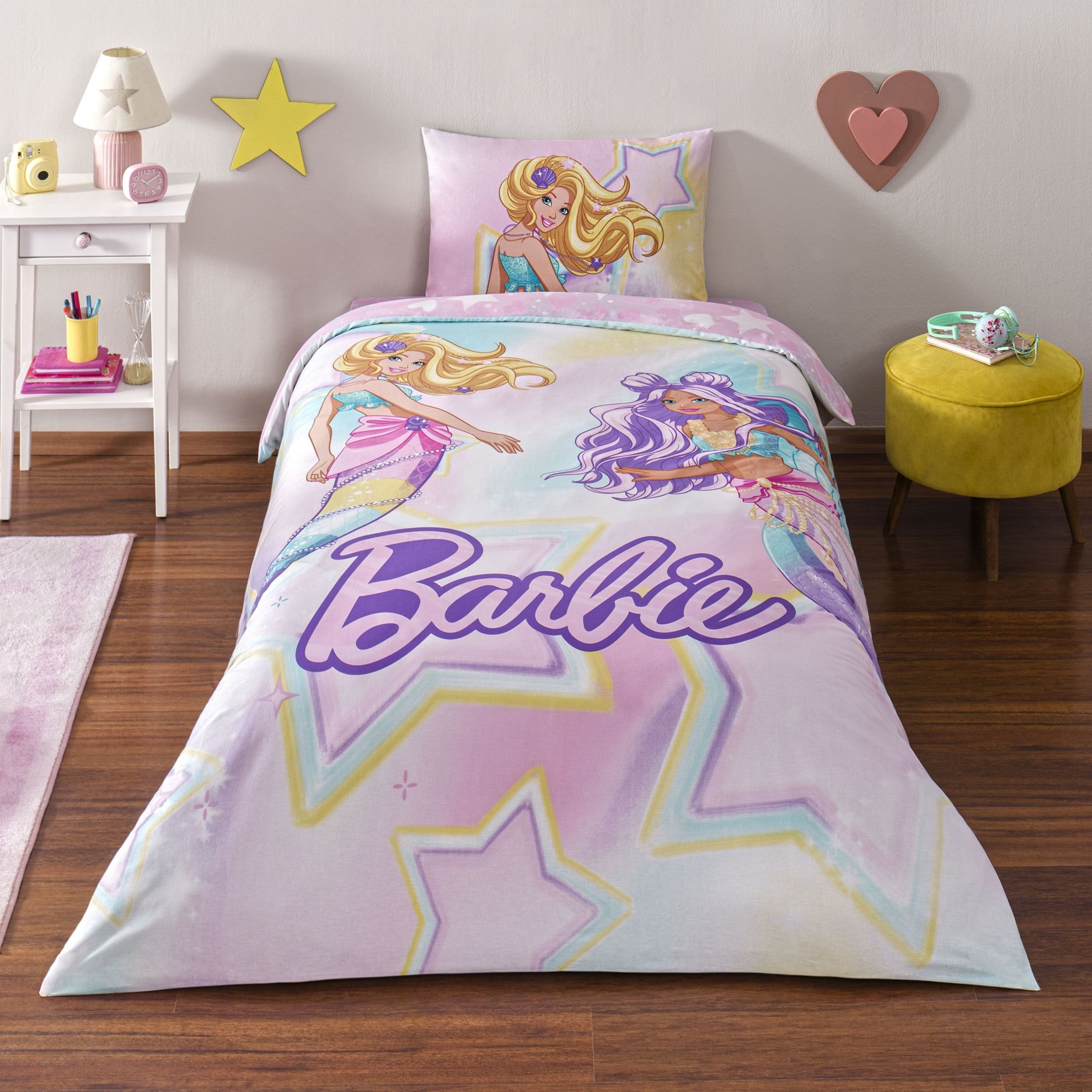 resm Taç Lisanslı Barbie Mermaid Tek Kişilik Pamuk Nevresim Takımı