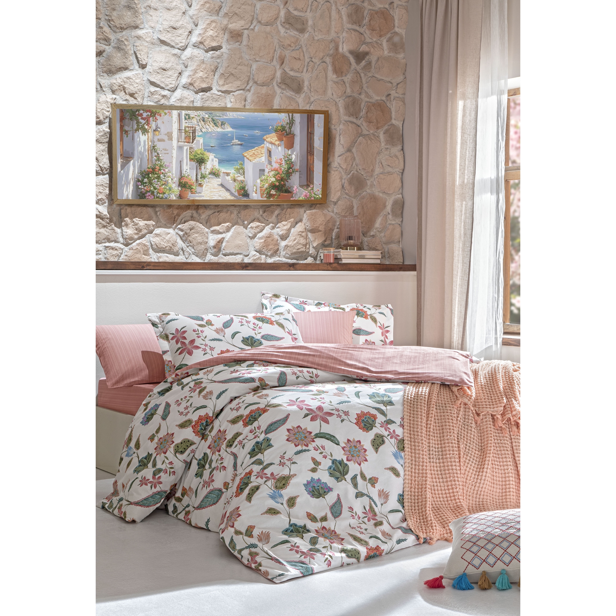 resm Taç Butik Soleıl Pamuk Çift Kişilik Nevresim Somon