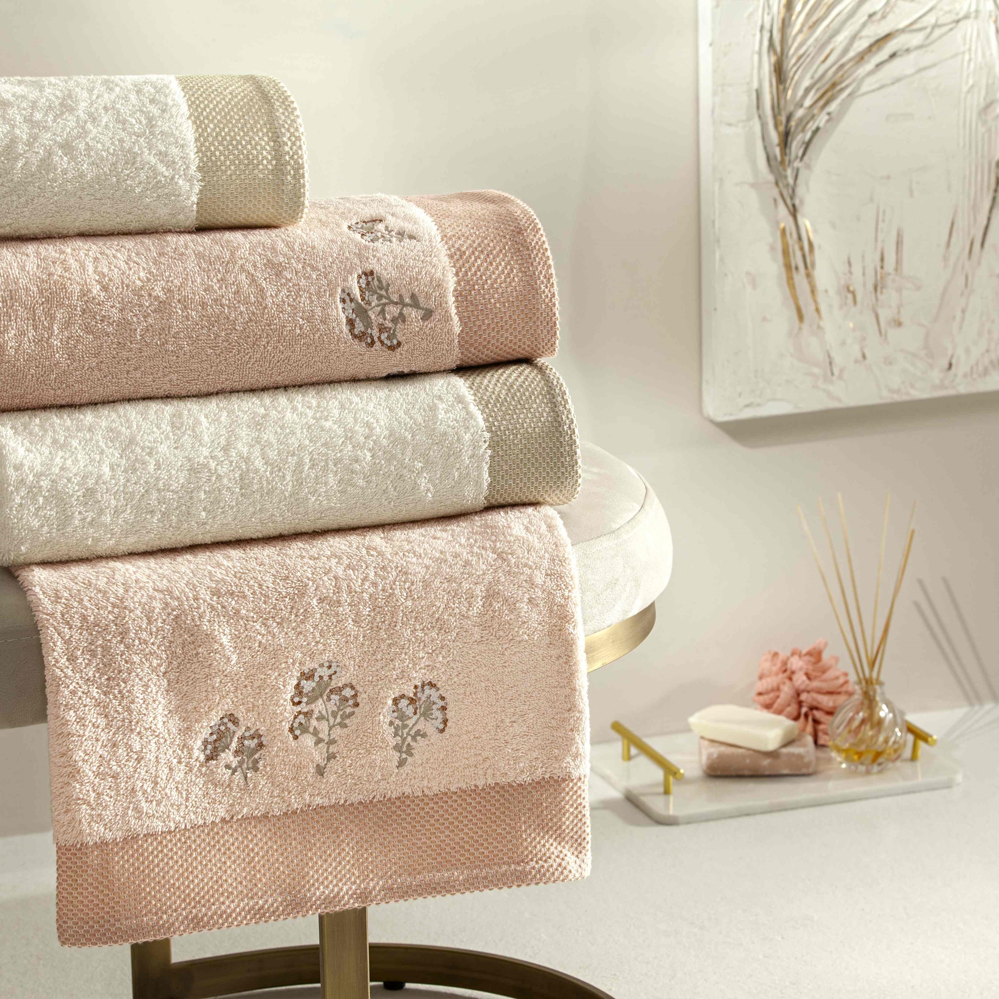 resm Taç Mira Pure Cotton Pamuk Aile Seti Somon Ekru