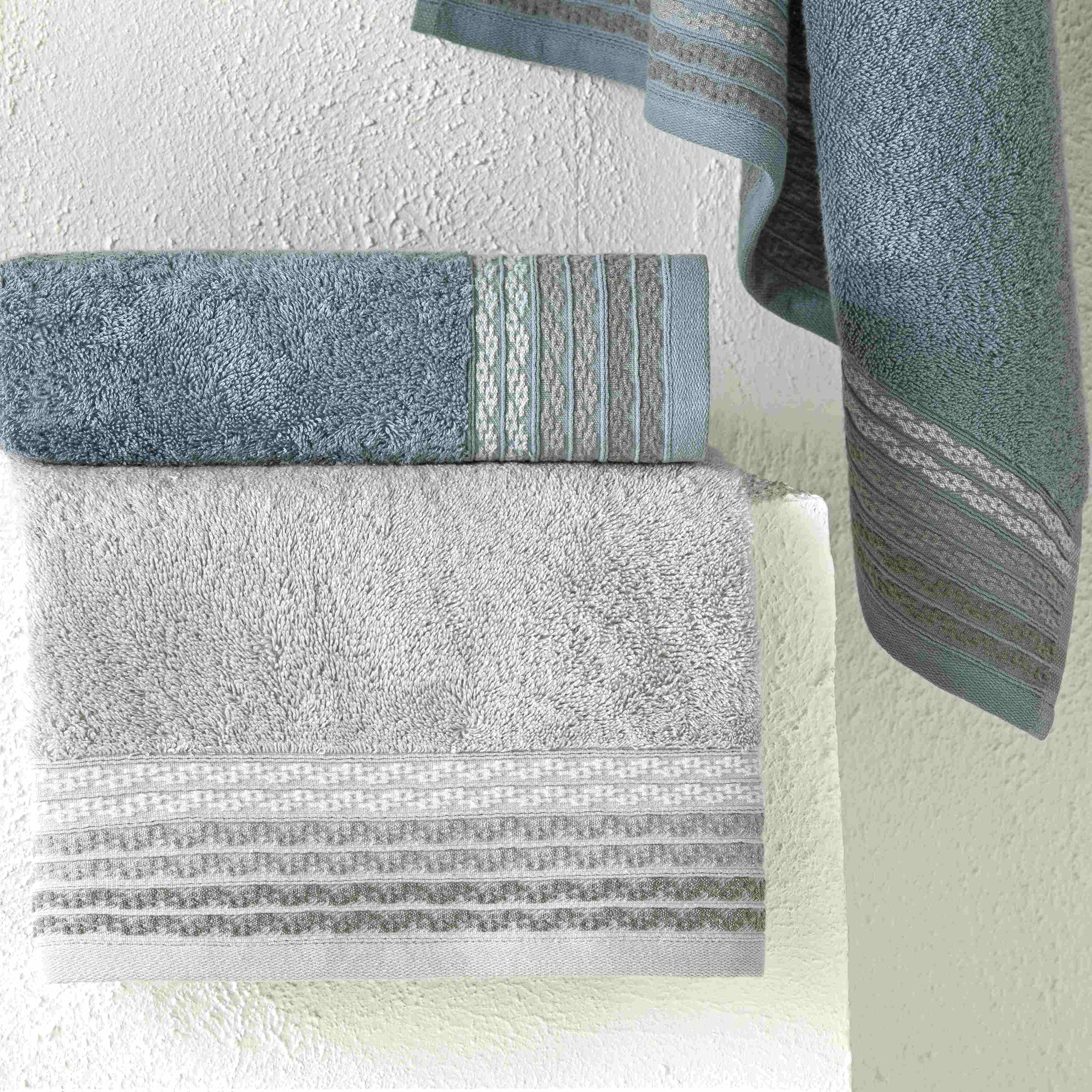 resm Taç Art Pure Cotton Pamuk Hamam Seti Gri Mavi