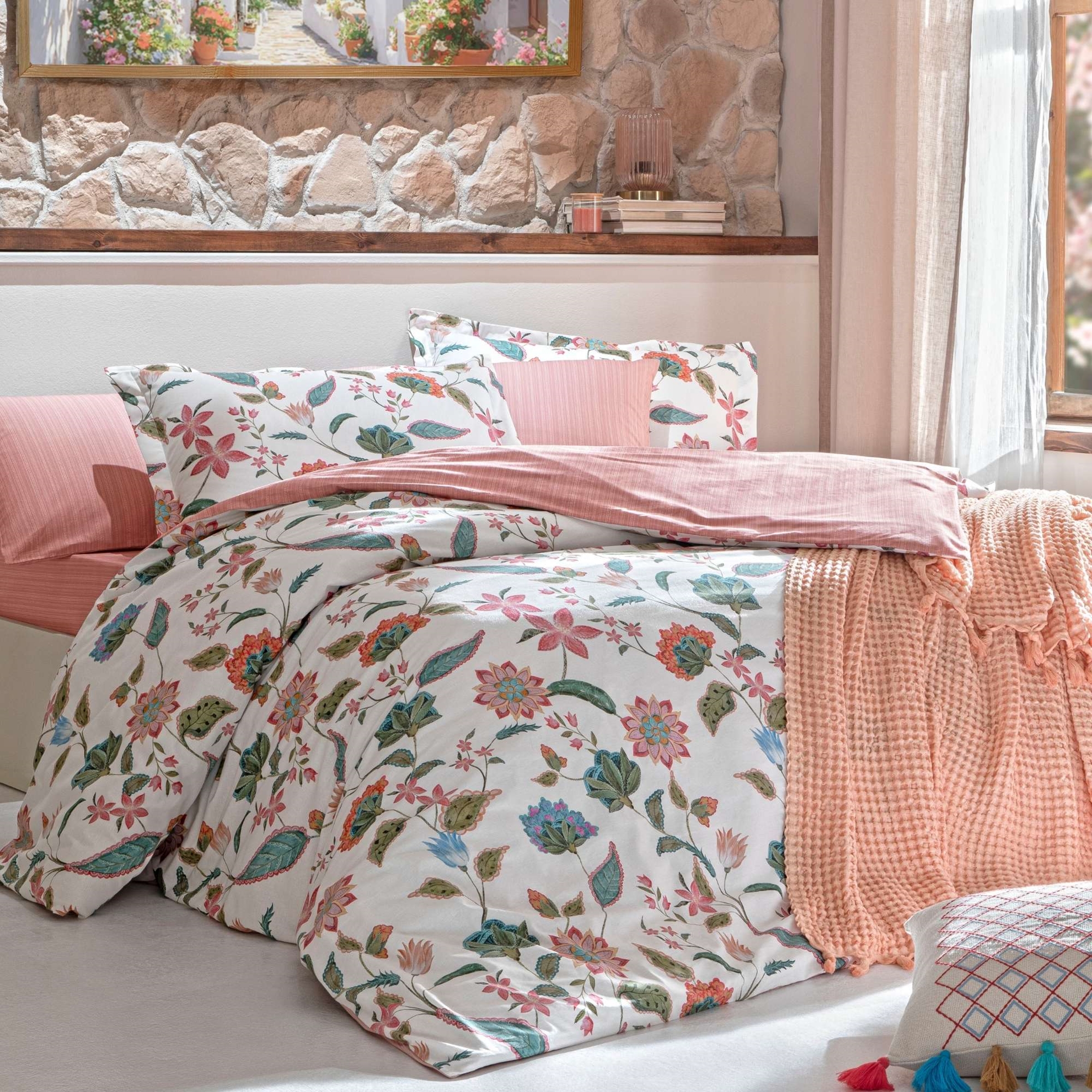 resm Taç Butik Soleıl Pamuk Tek Kişilik Nevresim Somon