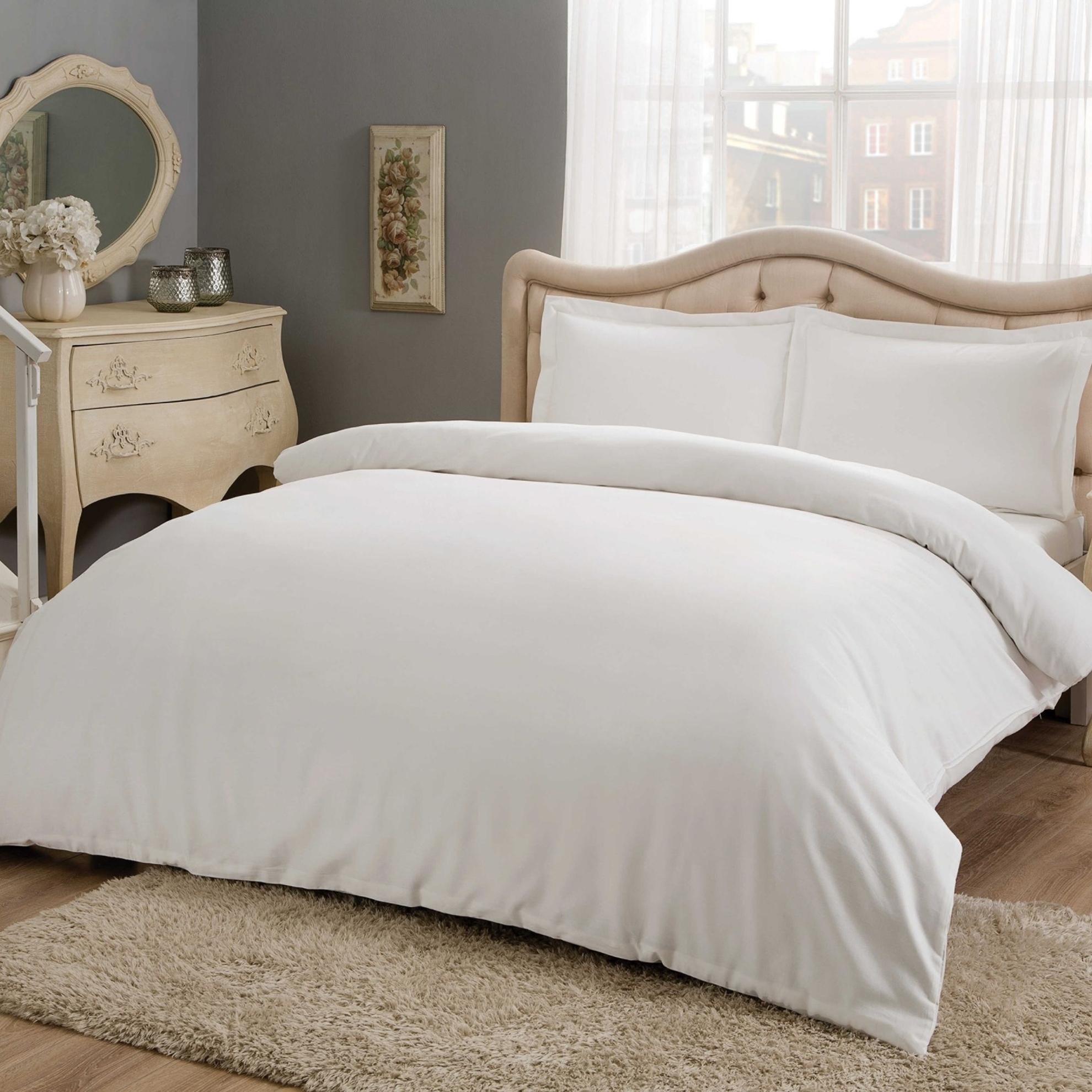 resm Taç Saten Basic King Size Nevresim Takımı Beyaz