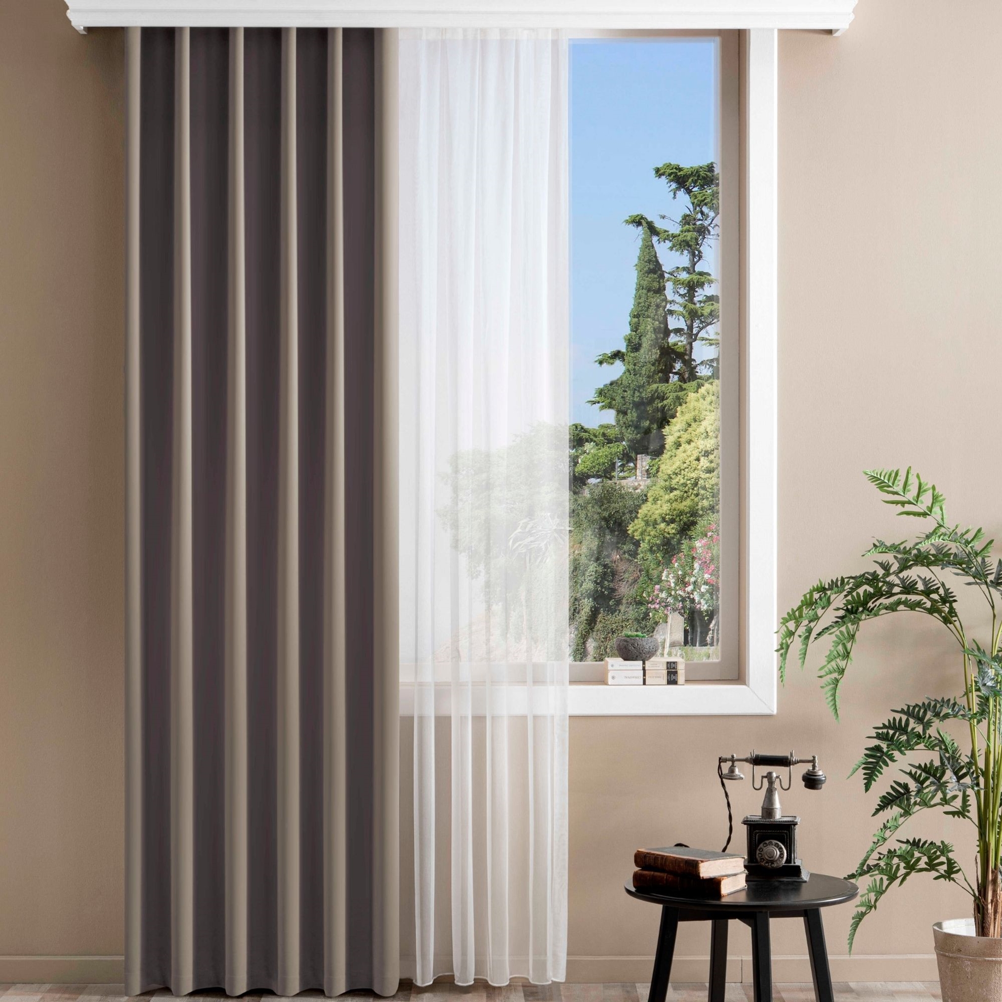 resm Taç Bright Hazır Fon Perde Füme 150x260 cm