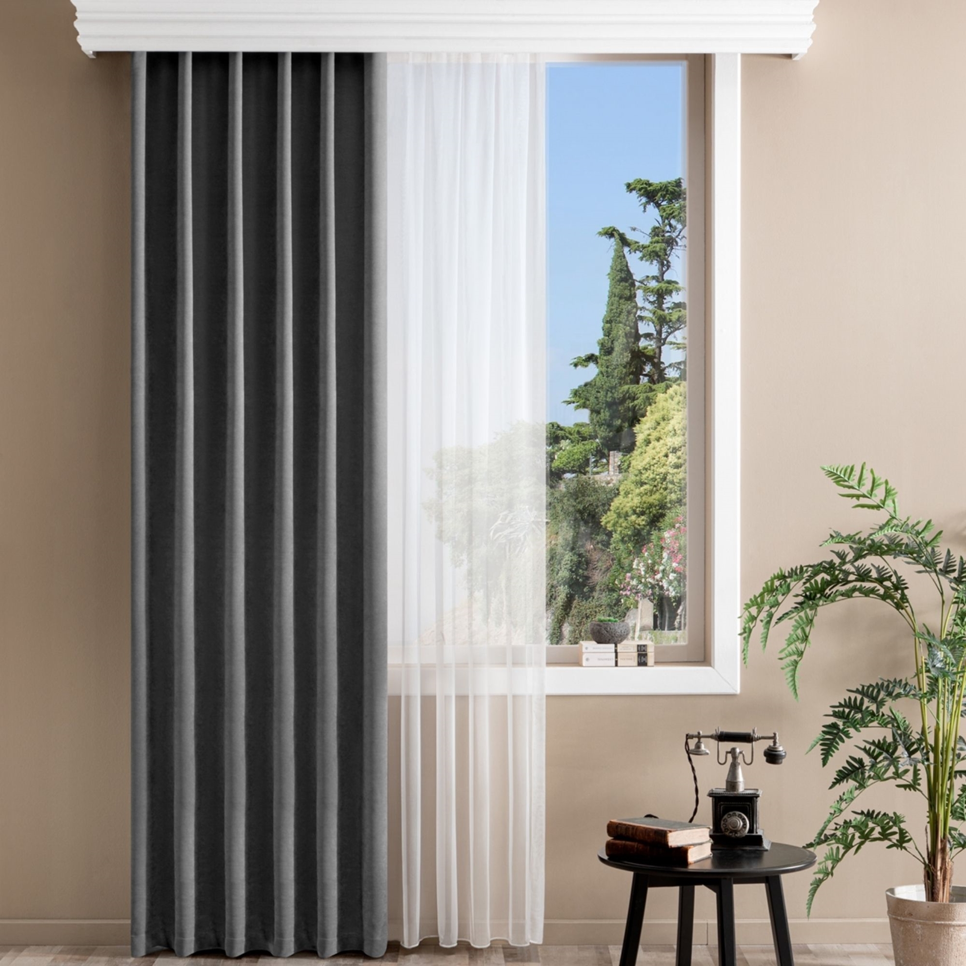 resm Taç Bright Hazır Fon Perde Antrasit 150x260 cm