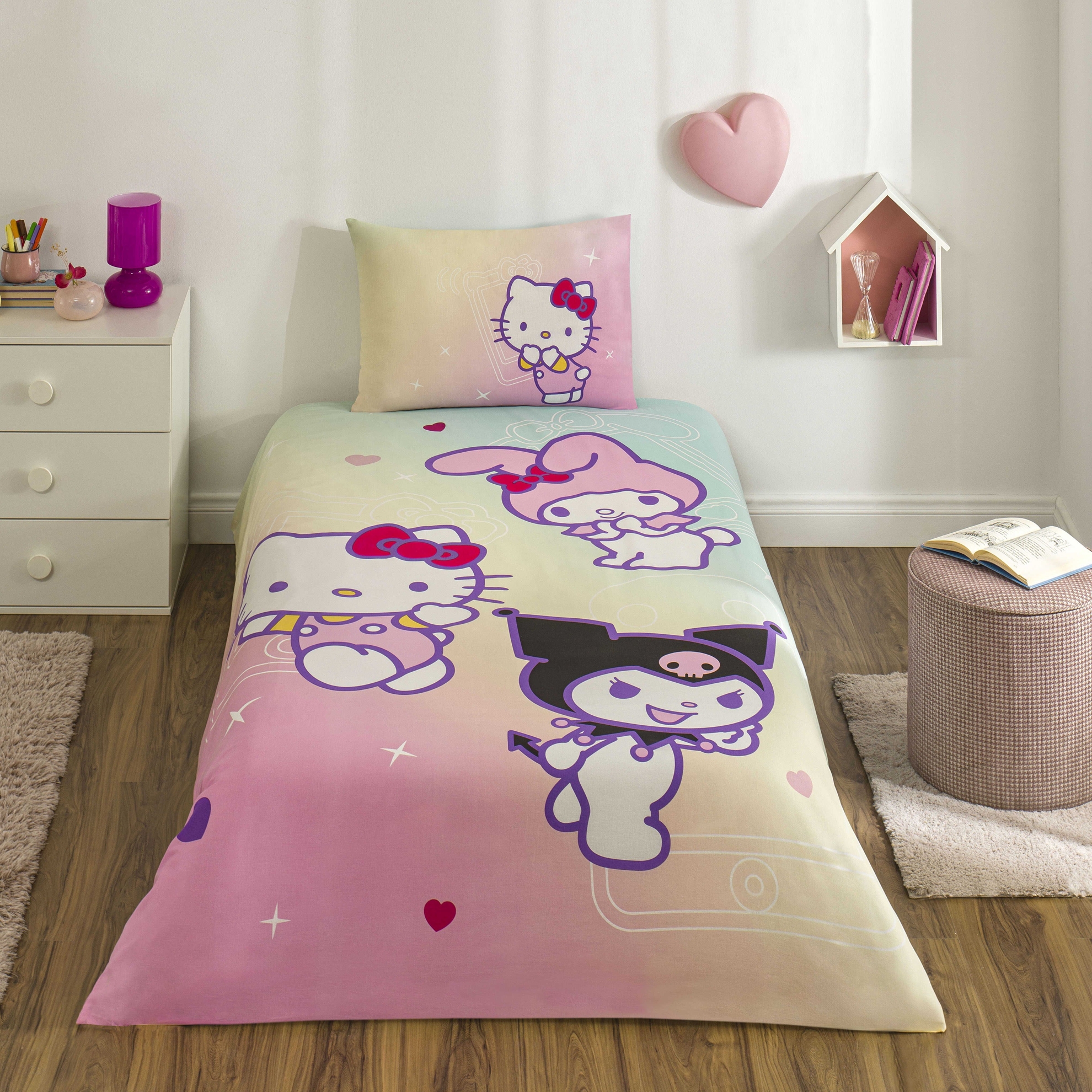 resm Taç Lisanslı Hello Kitty & Friends Pamuk Tek Kişilik Nevresim Takımı
