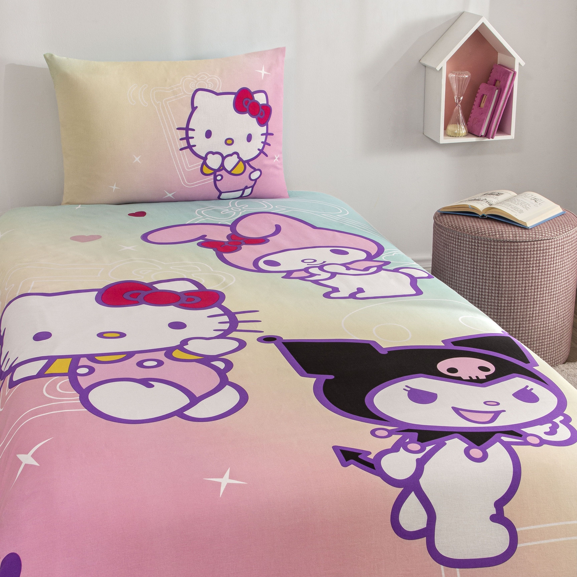 resm Taç Lisanslı Hello Kitty & Friends Pamuk Tek Kişilik Nevresim Takımı