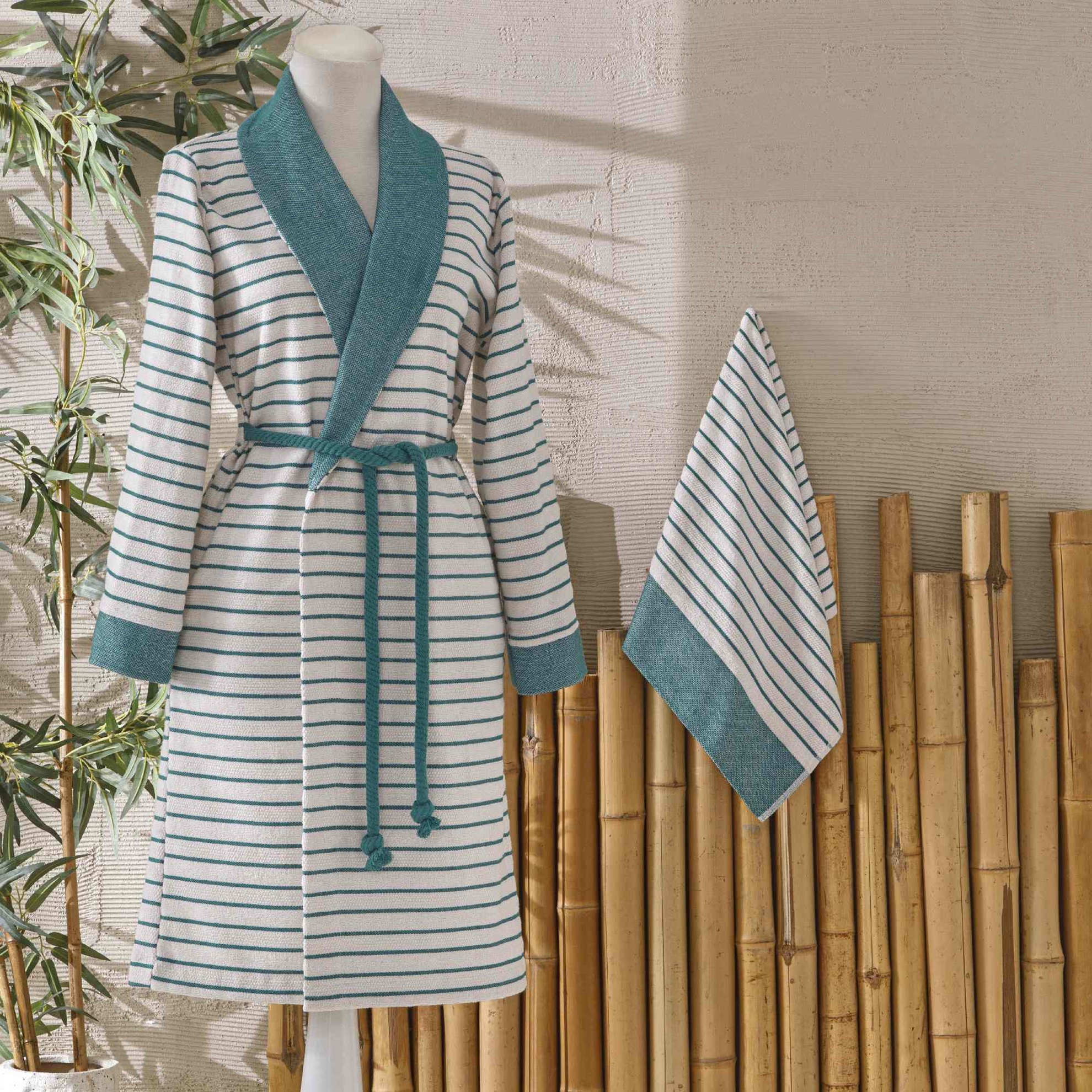 resm Taç Bamboo Dreams Tek Kişilik Bornoz Set Petrol S/M