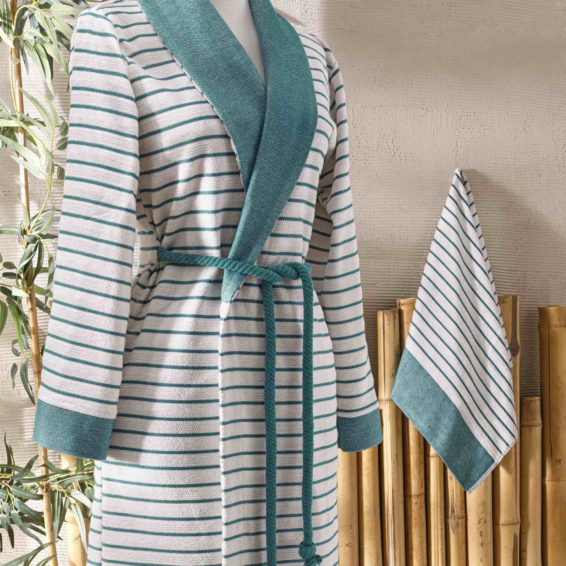 resm Taç Bamboo Dreams Tek Kişilik Bornoz Set Petrol S/M
