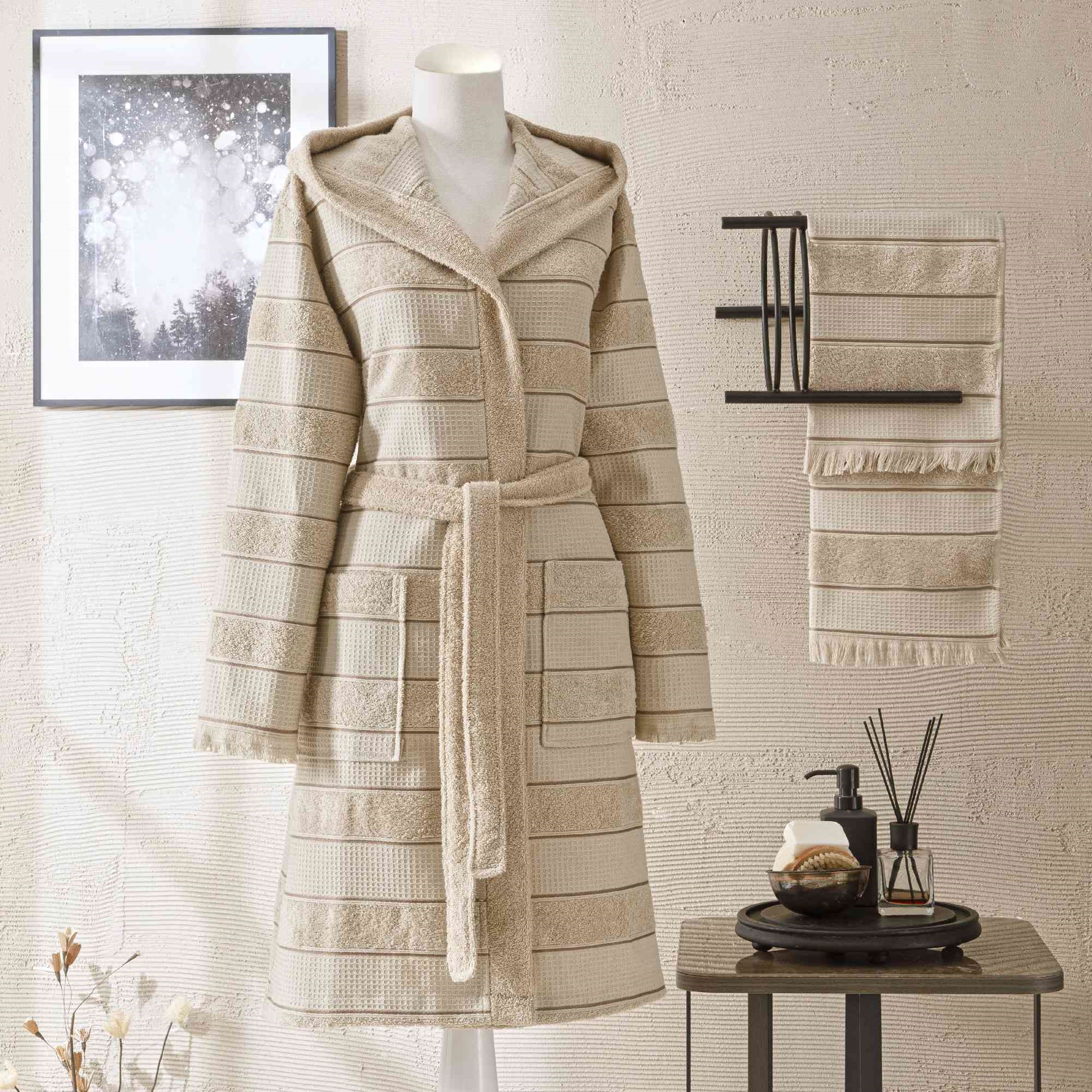 resm Taç Casual Pamuk Bornoz Set Bej S/M