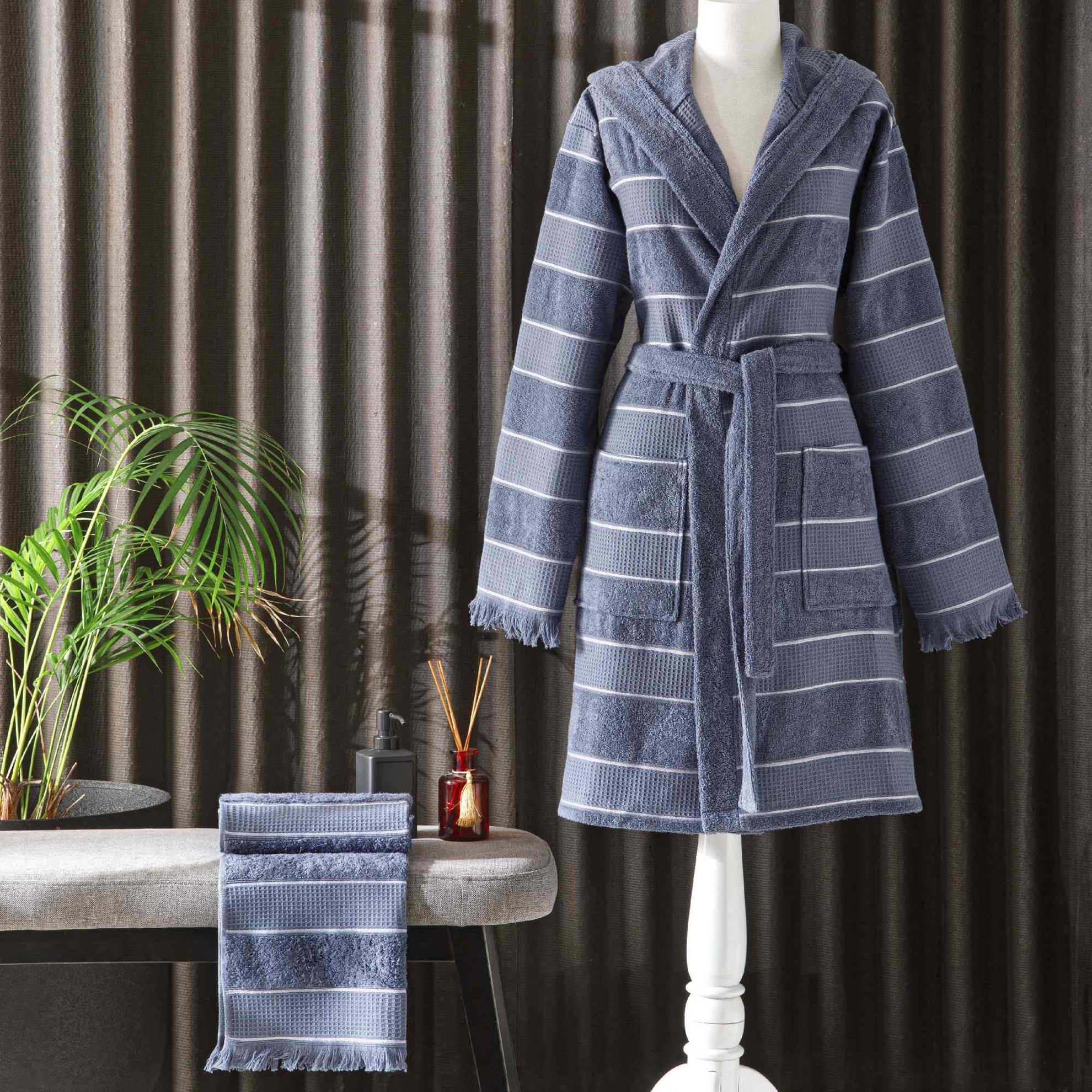 resm Taç Casual Pamuk Bornoz Set Mavi S/M