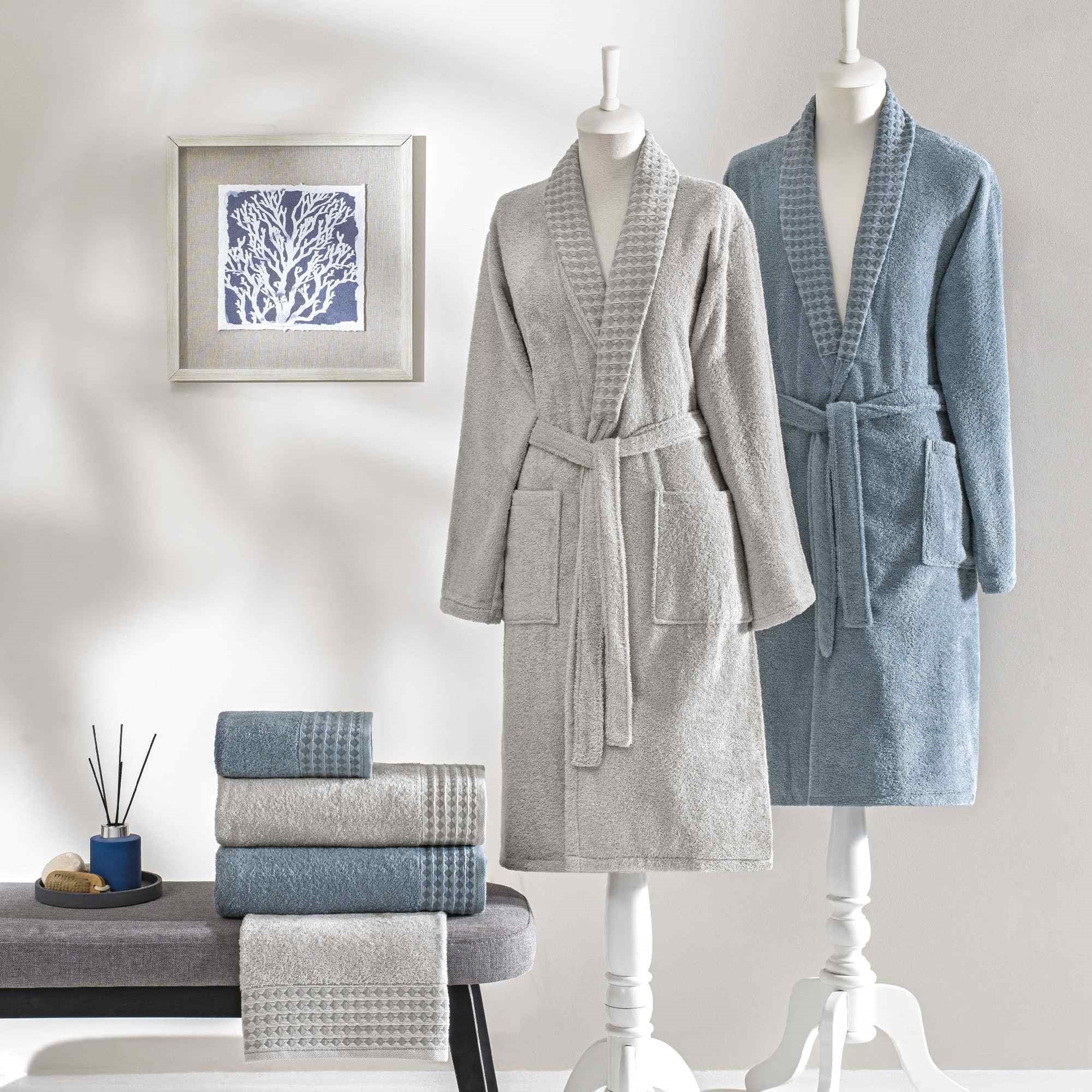 resm Taç Chain Pure Cotton Pamuk Aile Seti Gri Mavi XXL
