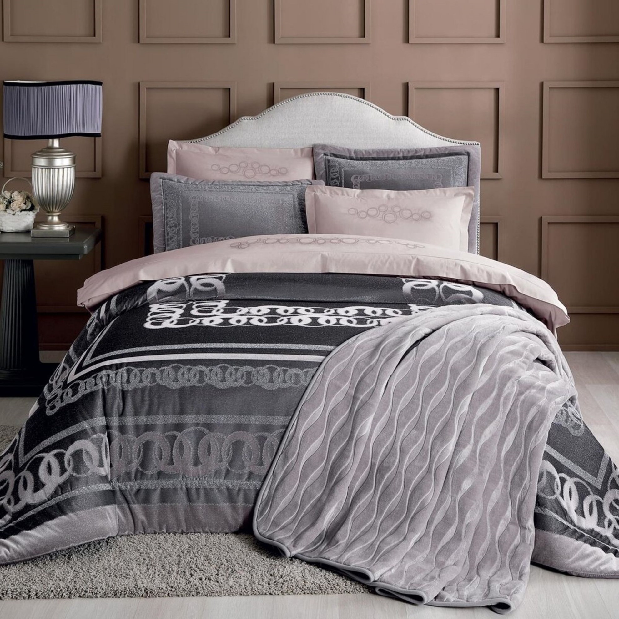 resm Taç Rosa Romantik Yuvam Çift Kişilik Çeyiz Seti Lila