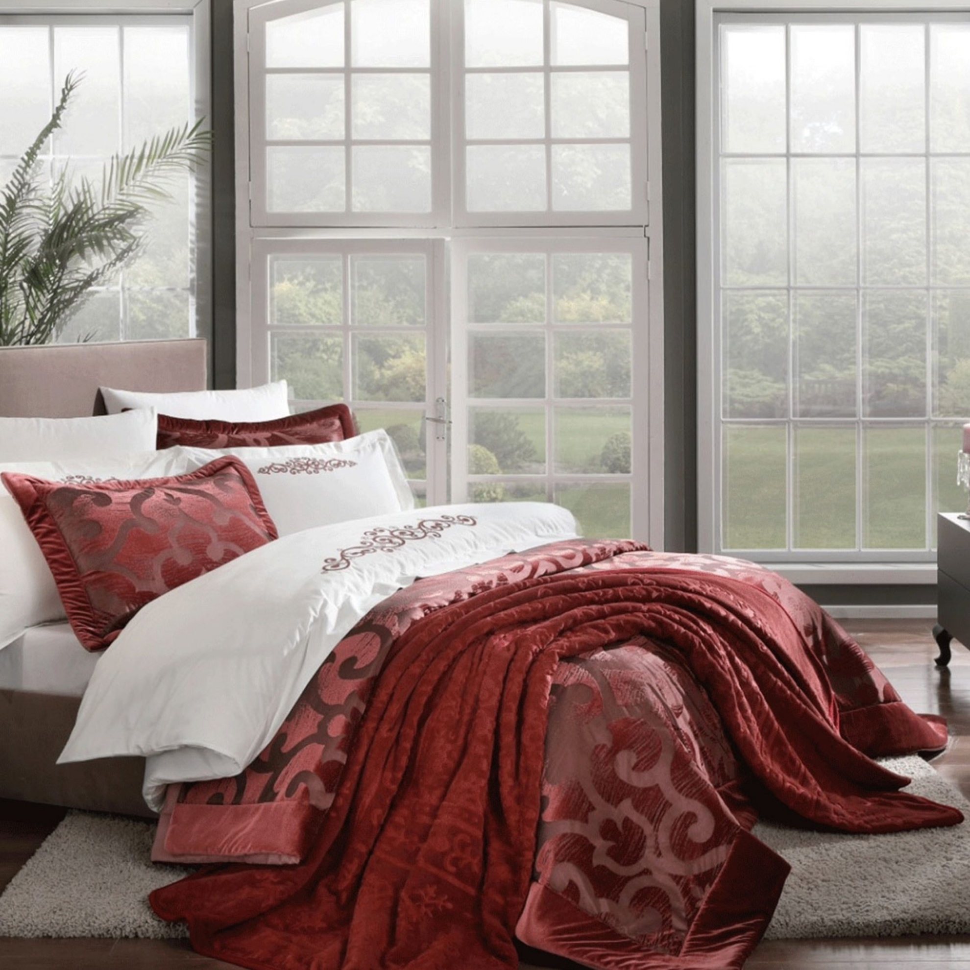 resm Taç Serilda Çift Kişilik 3'lü Çeyiz Seti Bordo