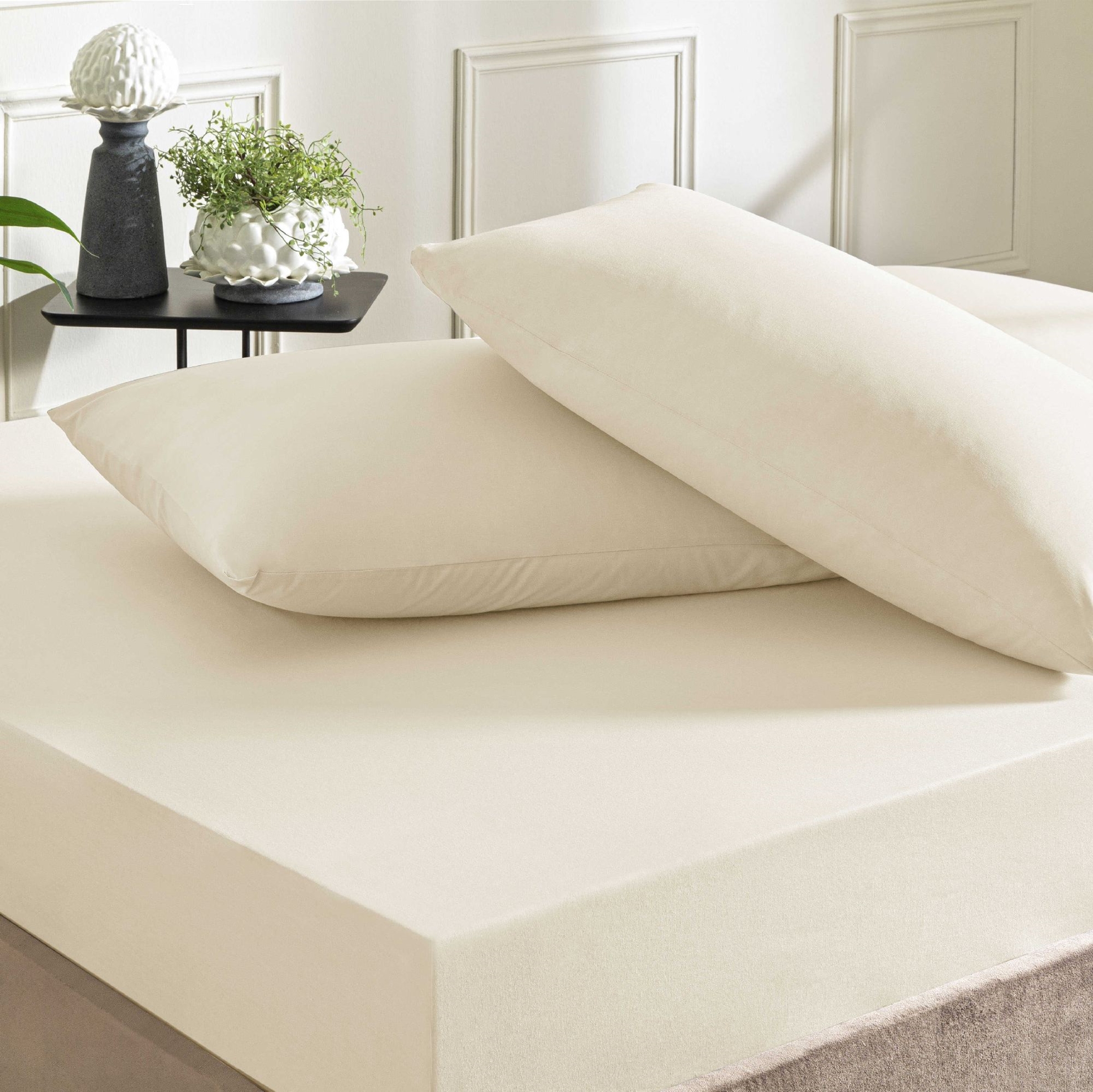 resm Taç Ranforce Lastikli Çift Kişilik Çarşaf Set Ekru