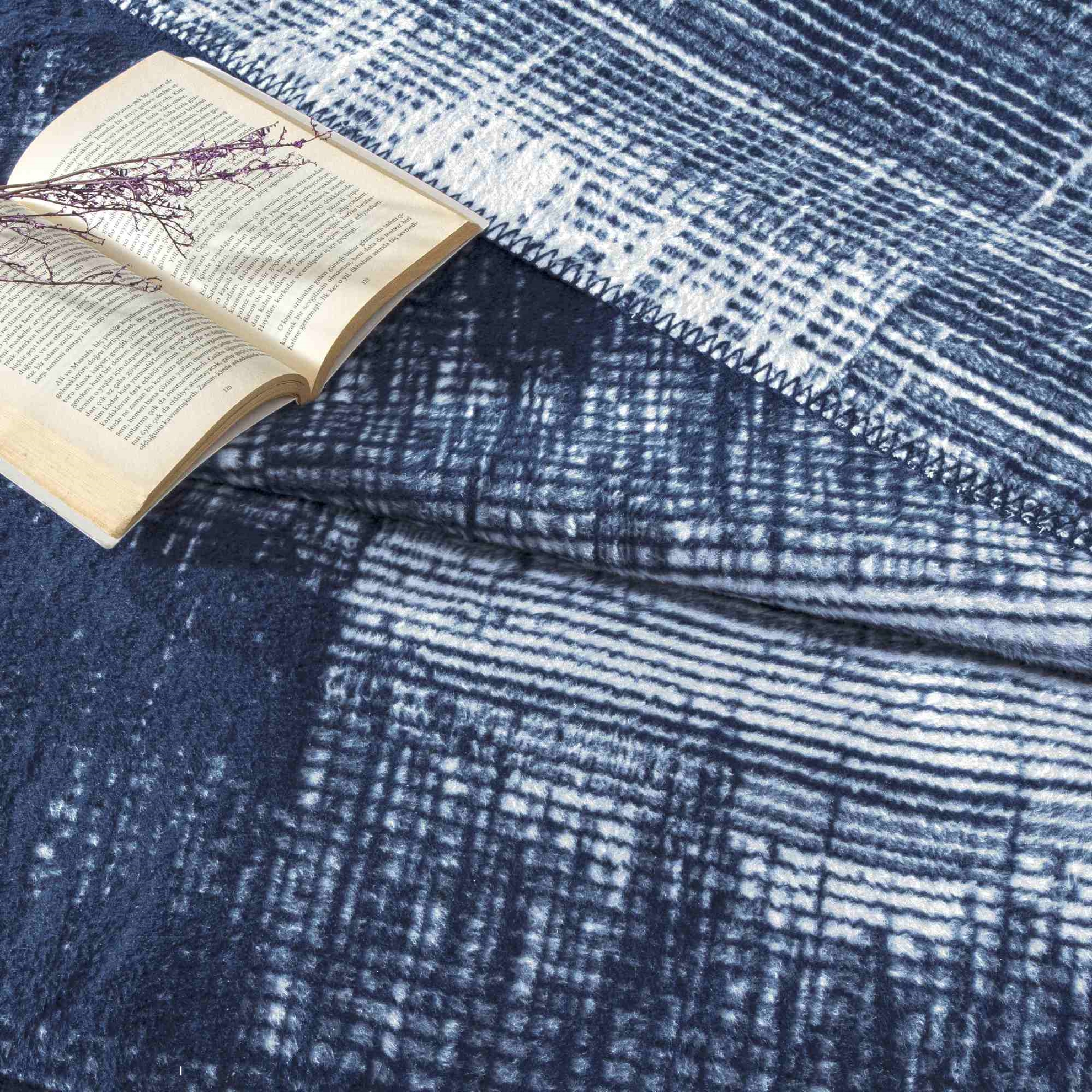 resm Taç Ziggy Pamuk Çift Kişilik Battaniye Lacivert