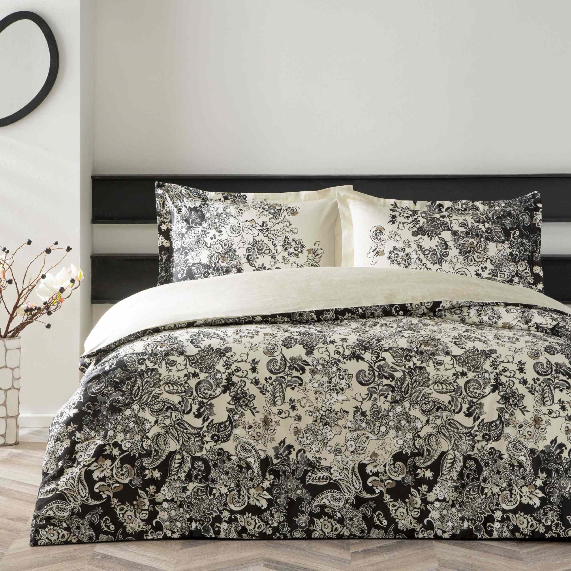 resm Taç Monica Saten Çift Kişilik Nevresim Takımı Siyah