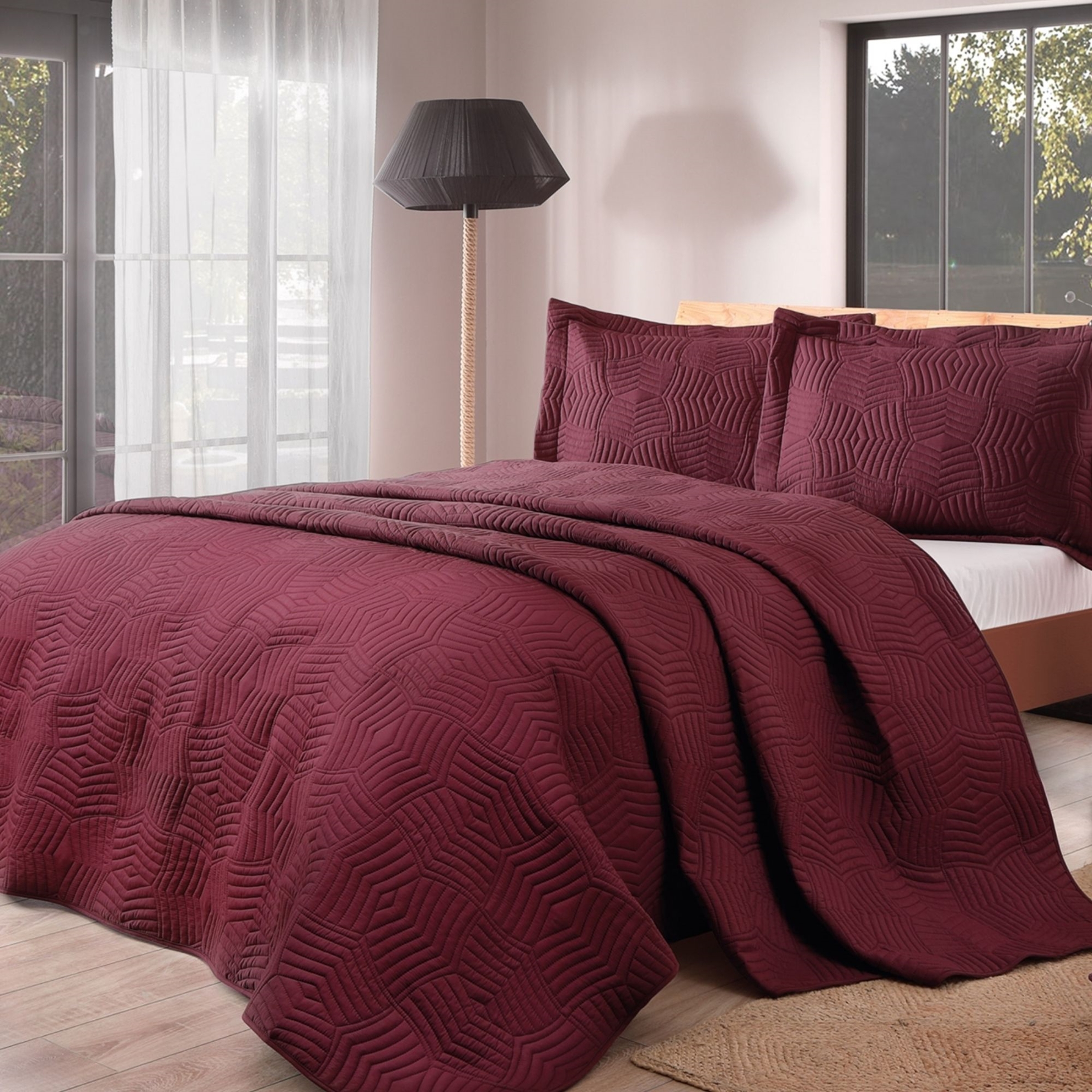 resm Taç Perla Çift Kişilik Yatak Örtüsü Takımı Bordo