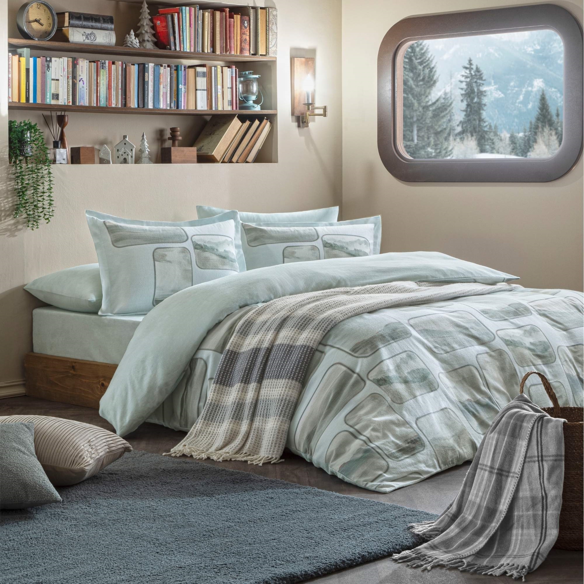 resm Taç Butik Lune Pamuk Nevresim Seti Çift Kişilik Mavi