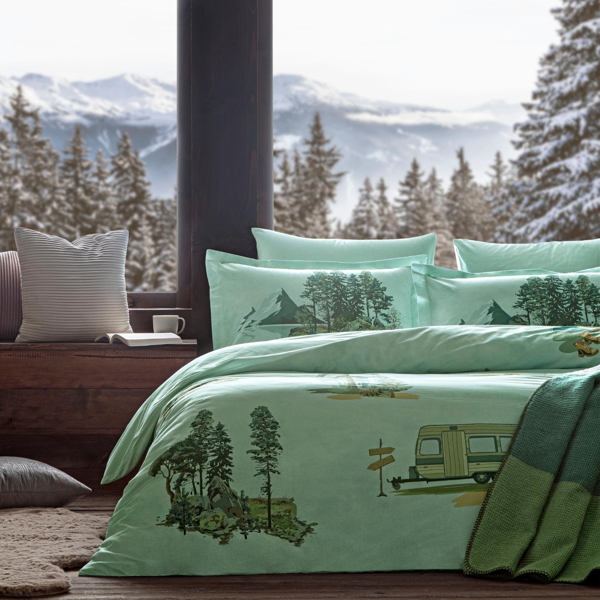 resm Taç Butik Brisa Pamuk Nevresim Seti Tek Kişilik Yeşil