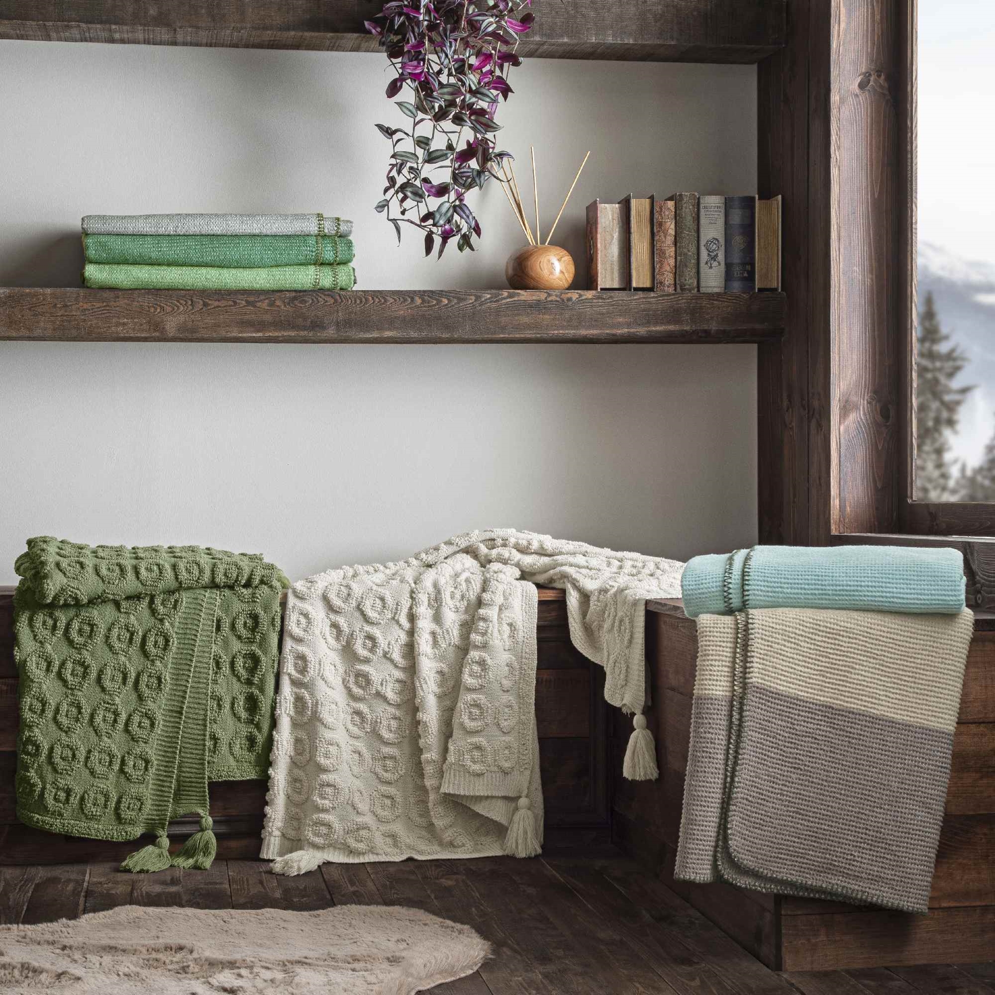 resm Taç Butik Patagonya Pamuklu Çift Kişilik Battaniye Yeşil