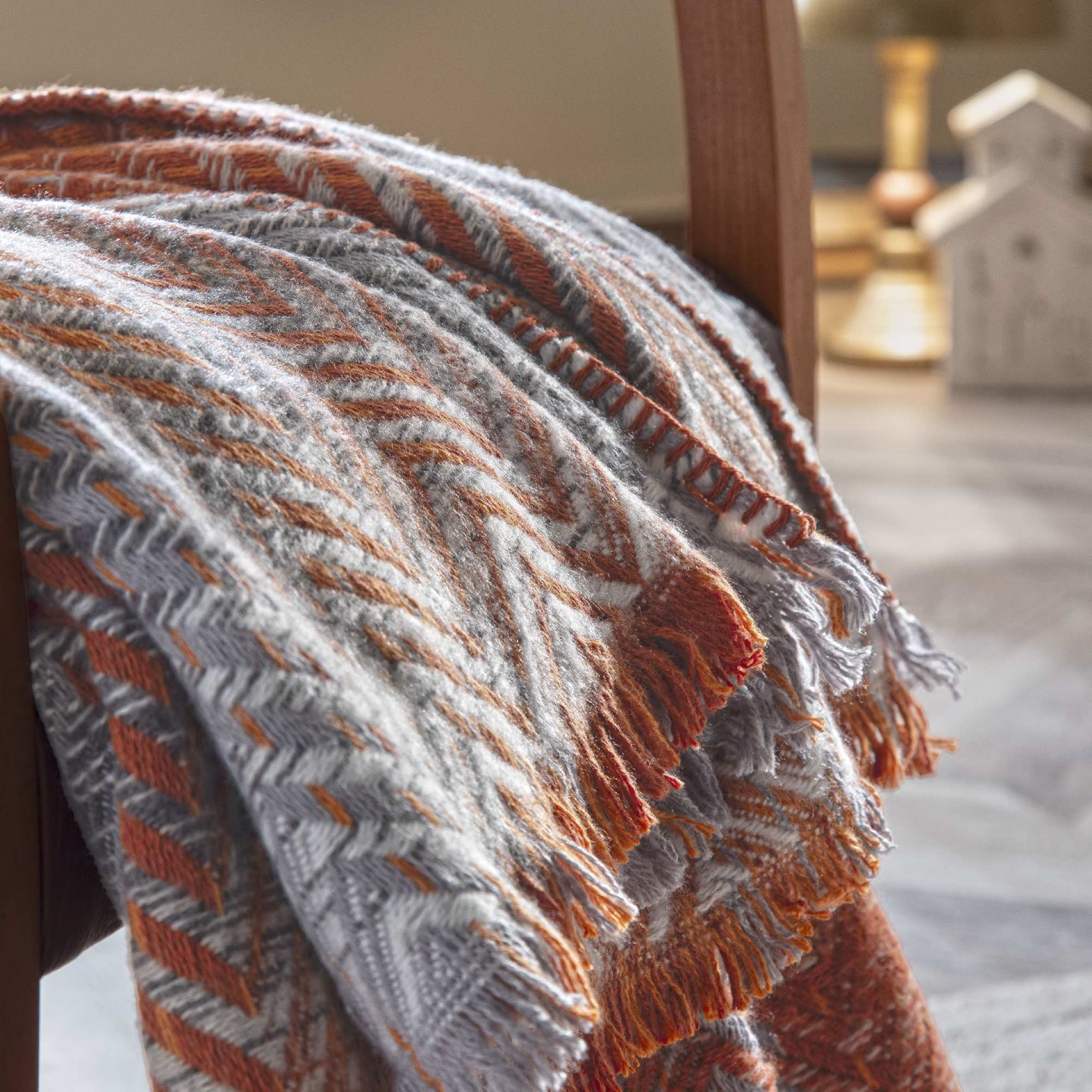 resm Taç Butik Brüj Pamuklu Çift Kişilik Battaniye Turuncu