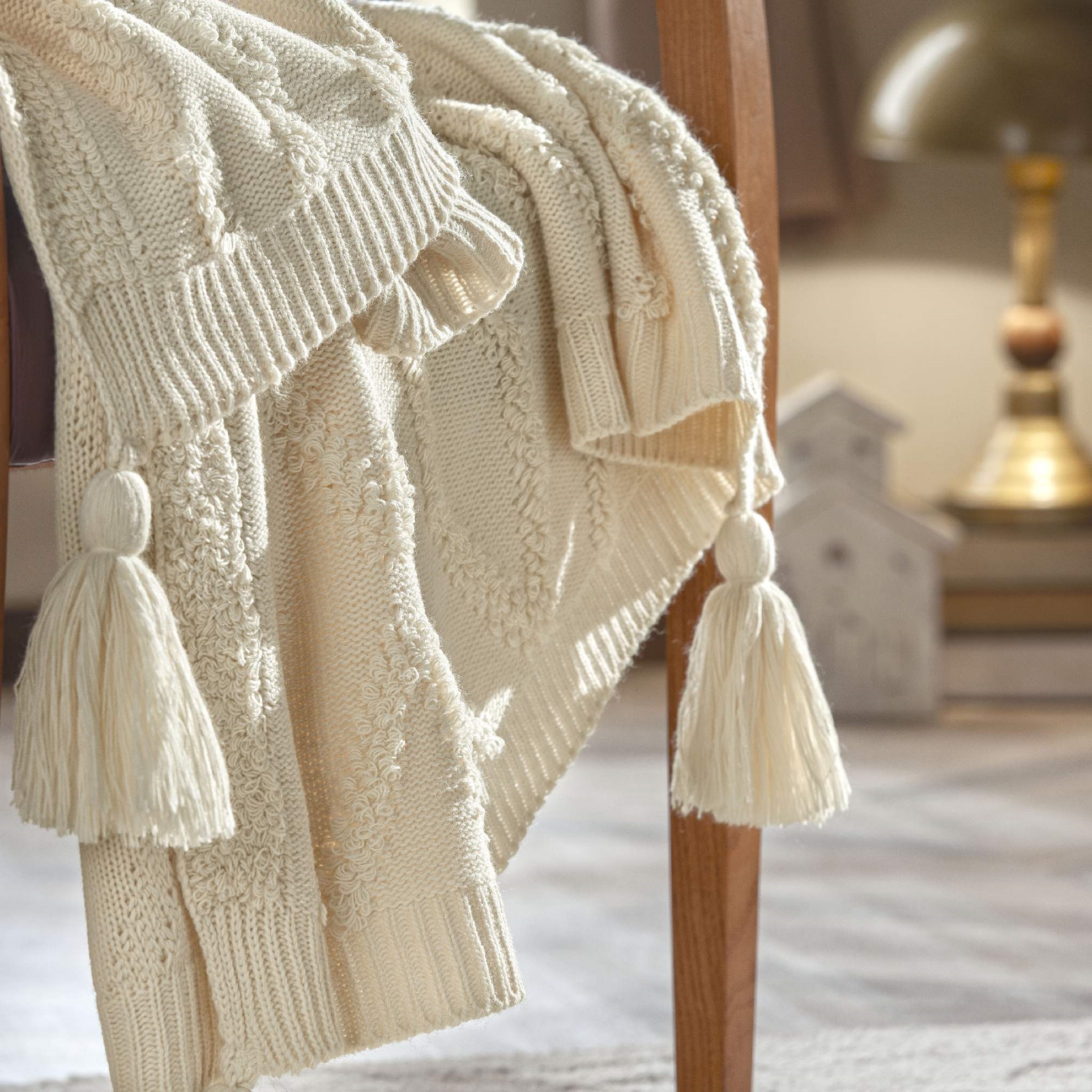 resm Taç Butik Brüj Akrilik Throw Ekru