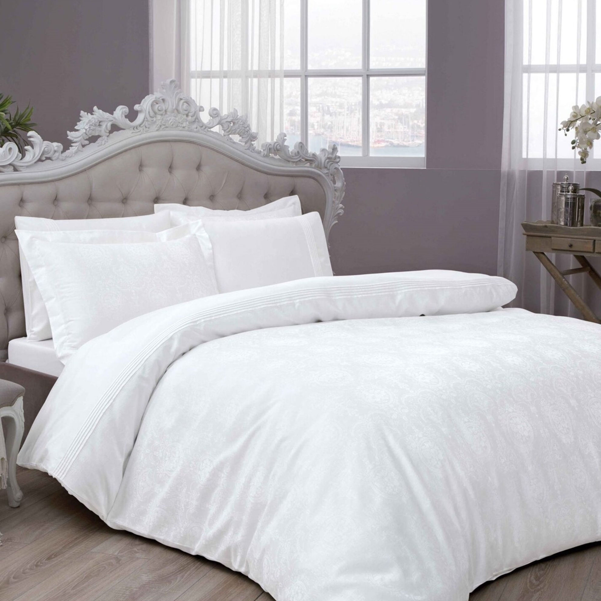 resm Taç Diana Jakar Çift Kişilik Nevresim Takımı Beyaz