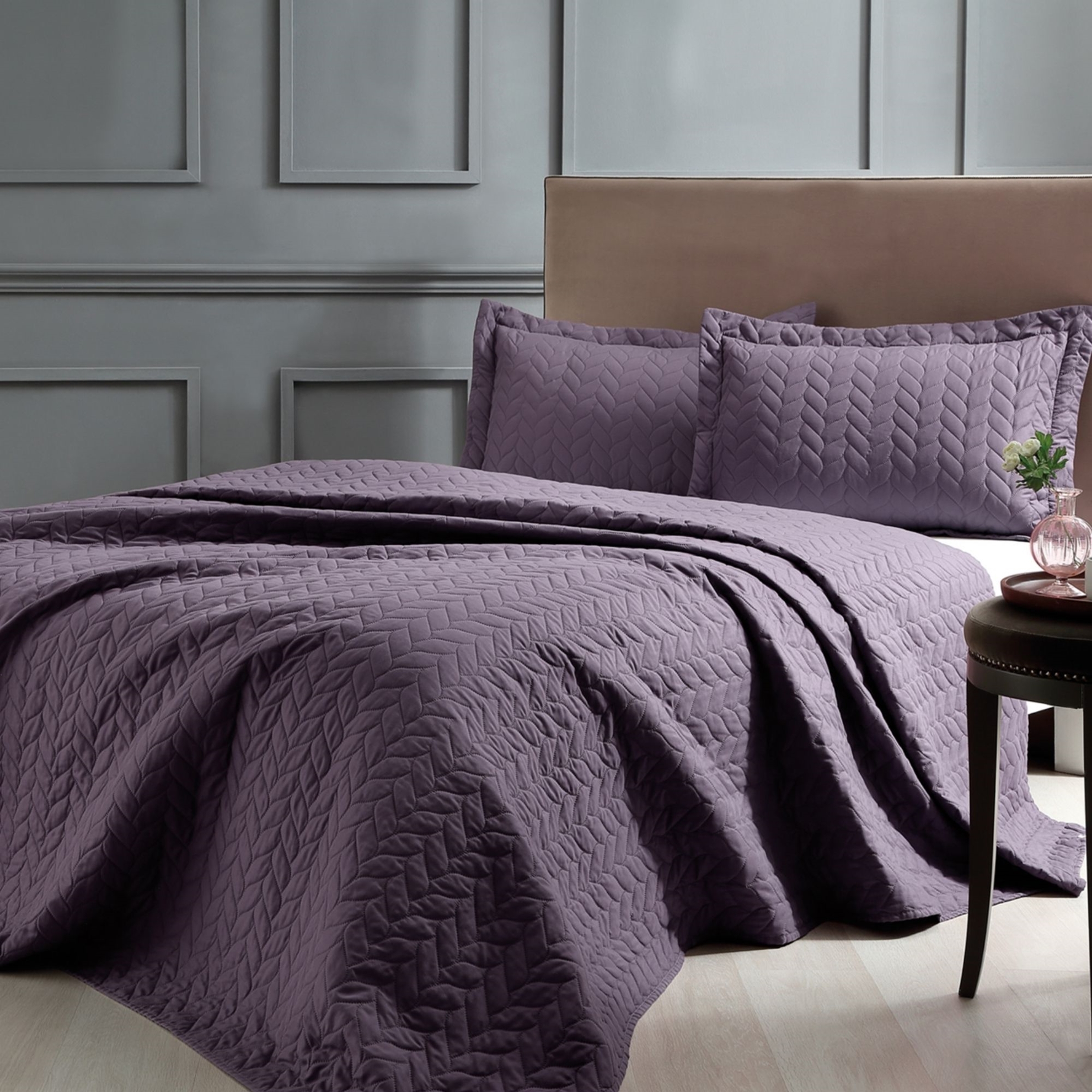 resm Taç Glory Çift Kişilik Yatak Örtüsü Takımı Mürdüm