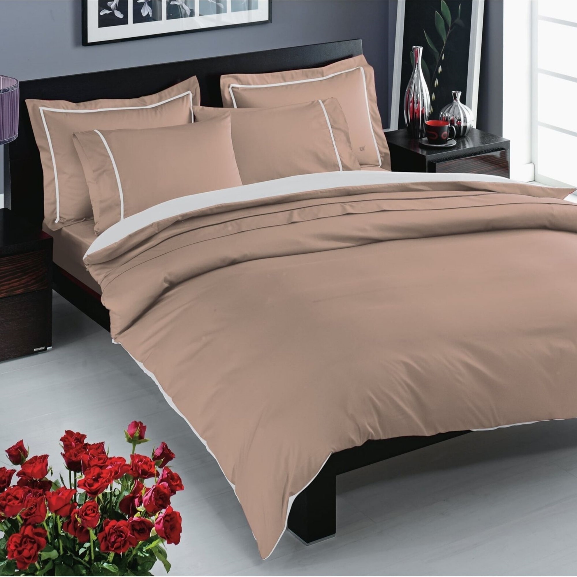 resm Taç Prestige Saten Delux Çift Kişilik Nevresim Takımı Cappucino