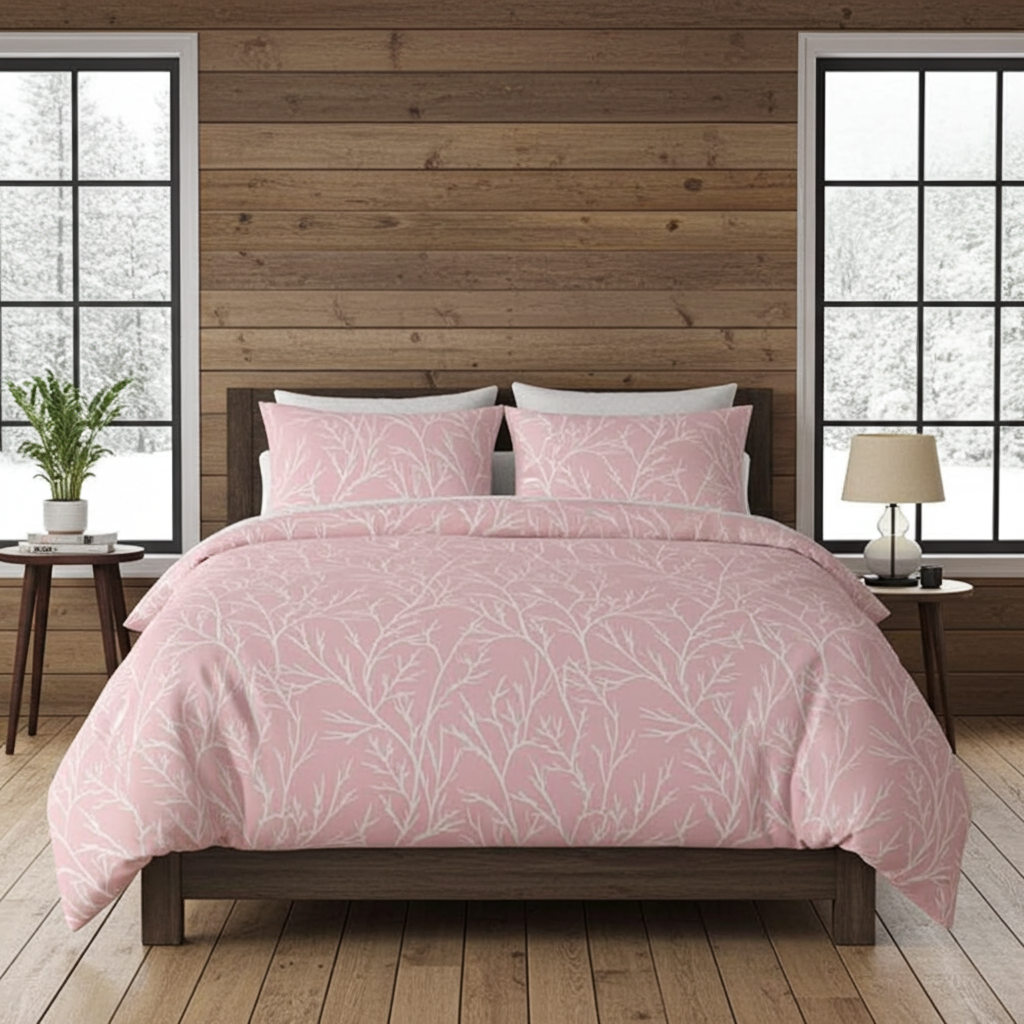 resm Brielle Çift Kişilik Saten Nevresim Seti Pembe