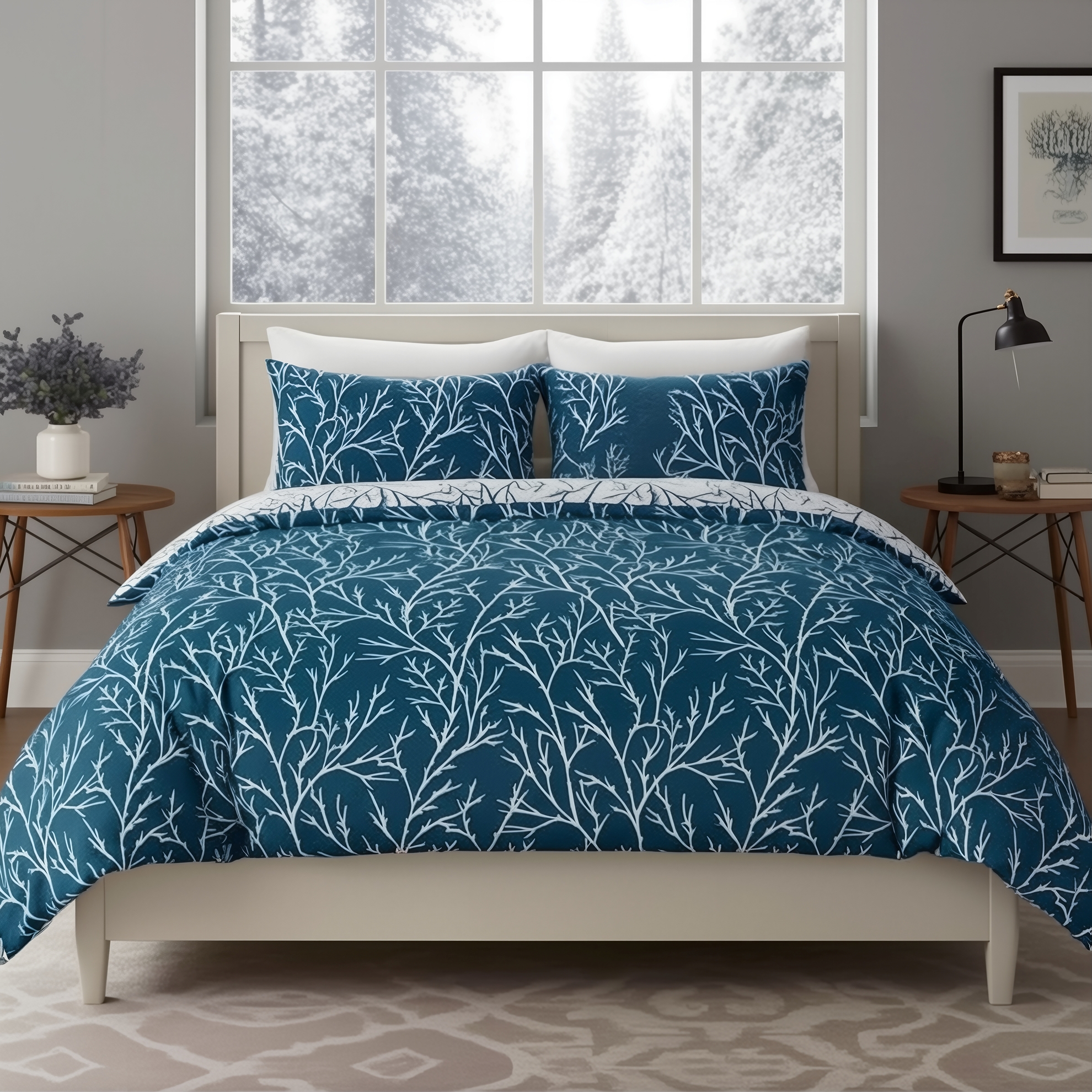 resm Brielle Queen Size Saten Nevresim Seti Lacivert