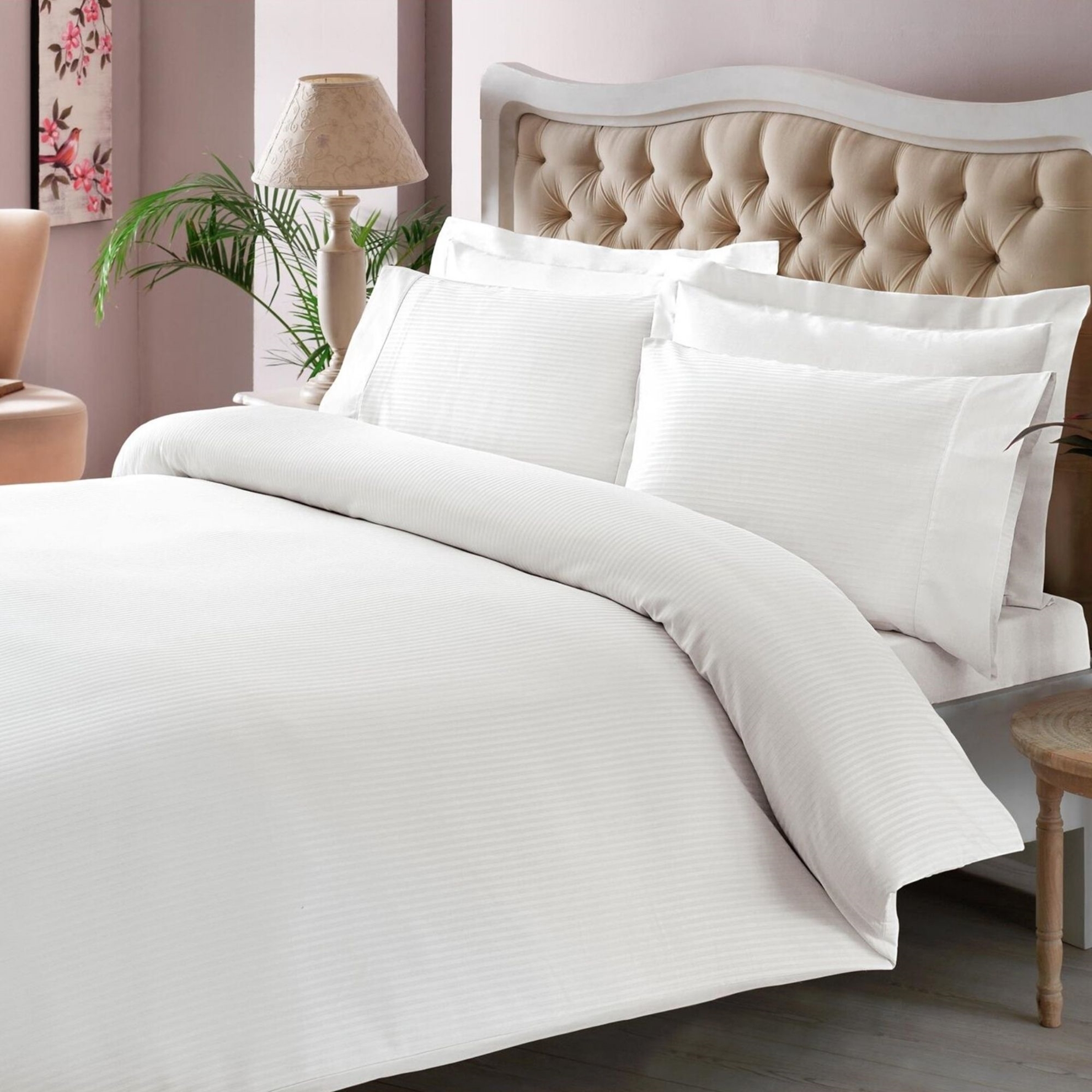 resm Taç Stripe Premium Basic King Size Nevresim Takımı Beyaz