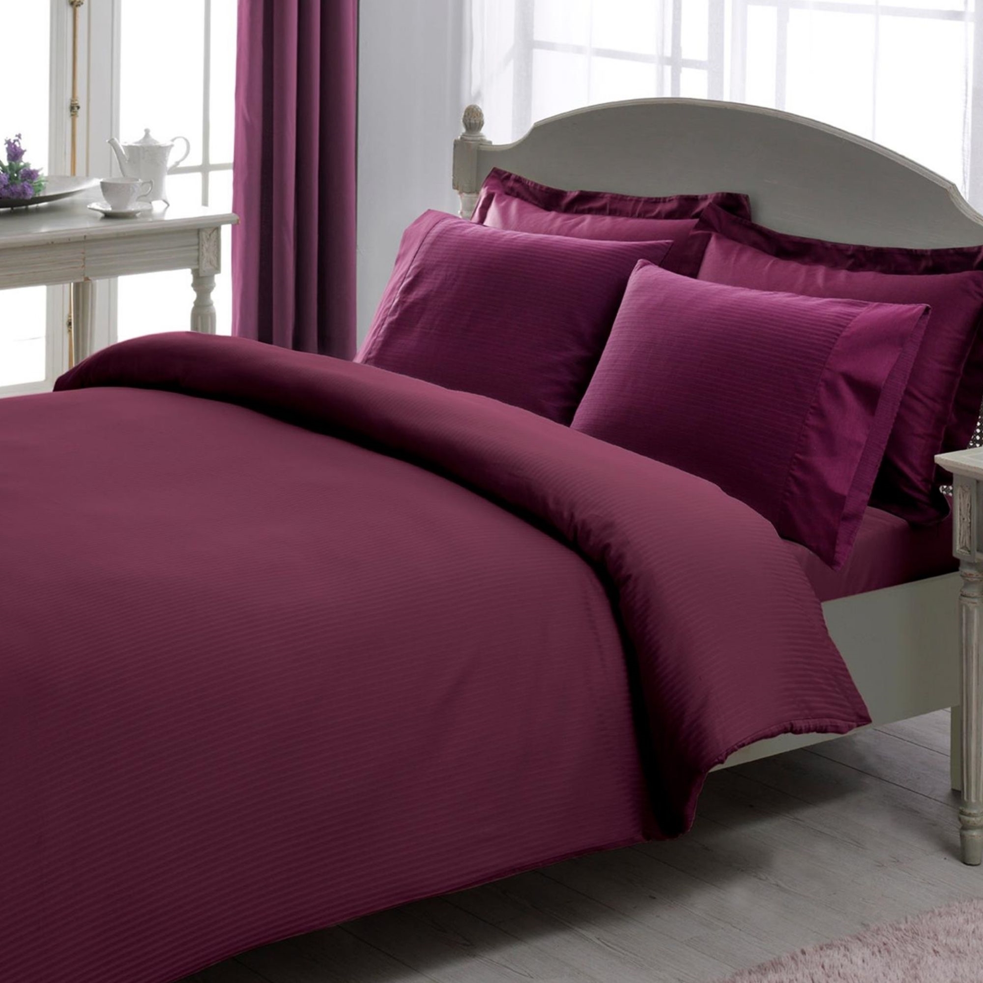 resm Taç Stripe Premium Basic Çift Kişilik Nevresim Takımı Mürdüm