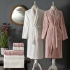 resm Taç Bliss Pure Cotton Pamuk Aile Bornoz Seti Pudra Ekru