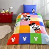 resm Taç Lisanslı Disney Mnnie & Mickey Tek Kişilik Pamuk Nevresim Takımı