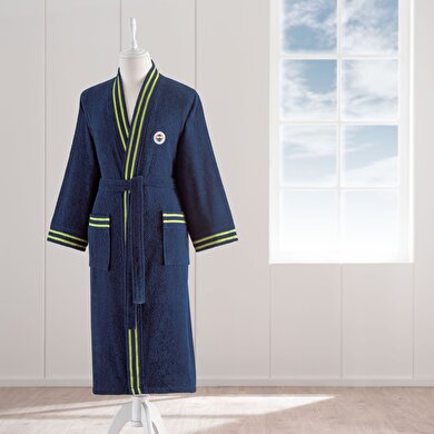 resm Taç Lisanslı Fenerbahçe Sarı Lacivert Pamuk M Yetişkin Bornoz Lacivert